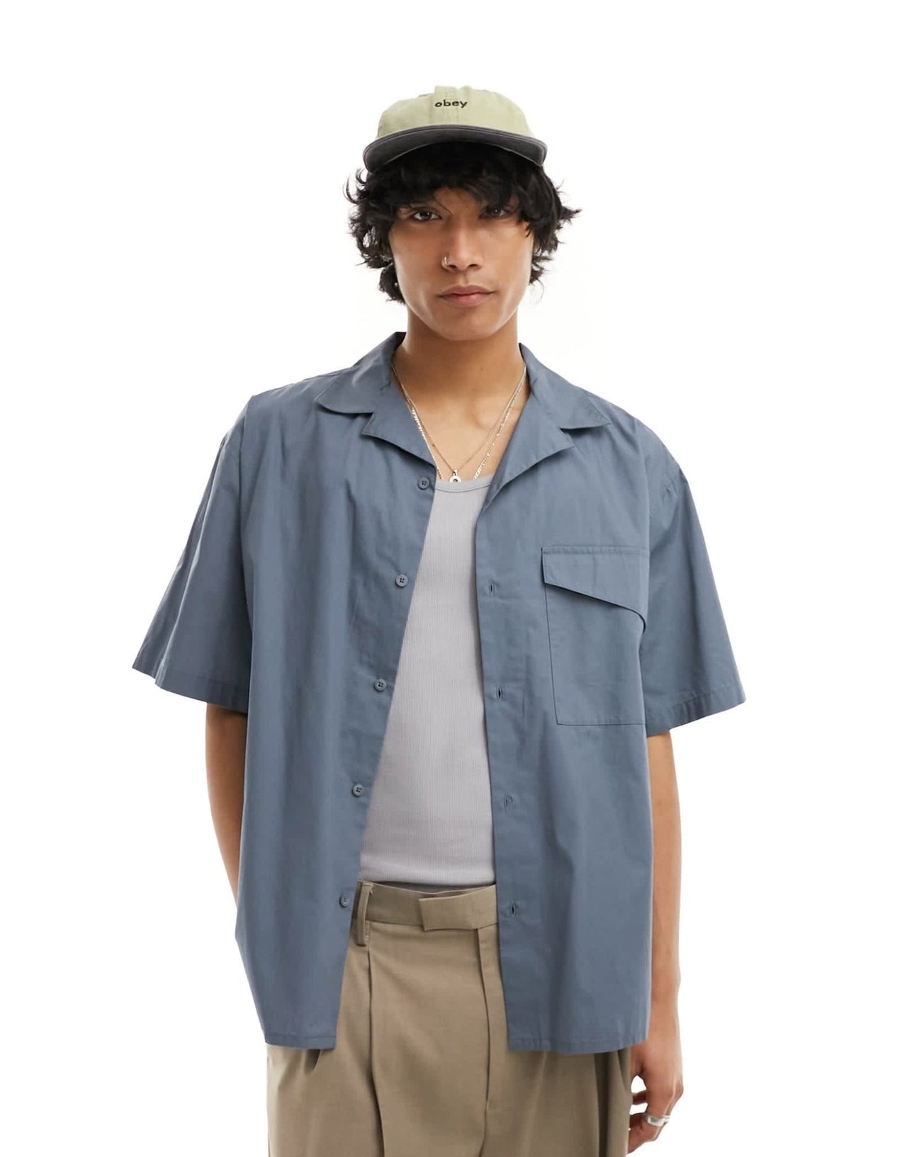 COLLUSION oversized poplin revere short sleeve shirt in grey - ASOS Sample Sale EU Store