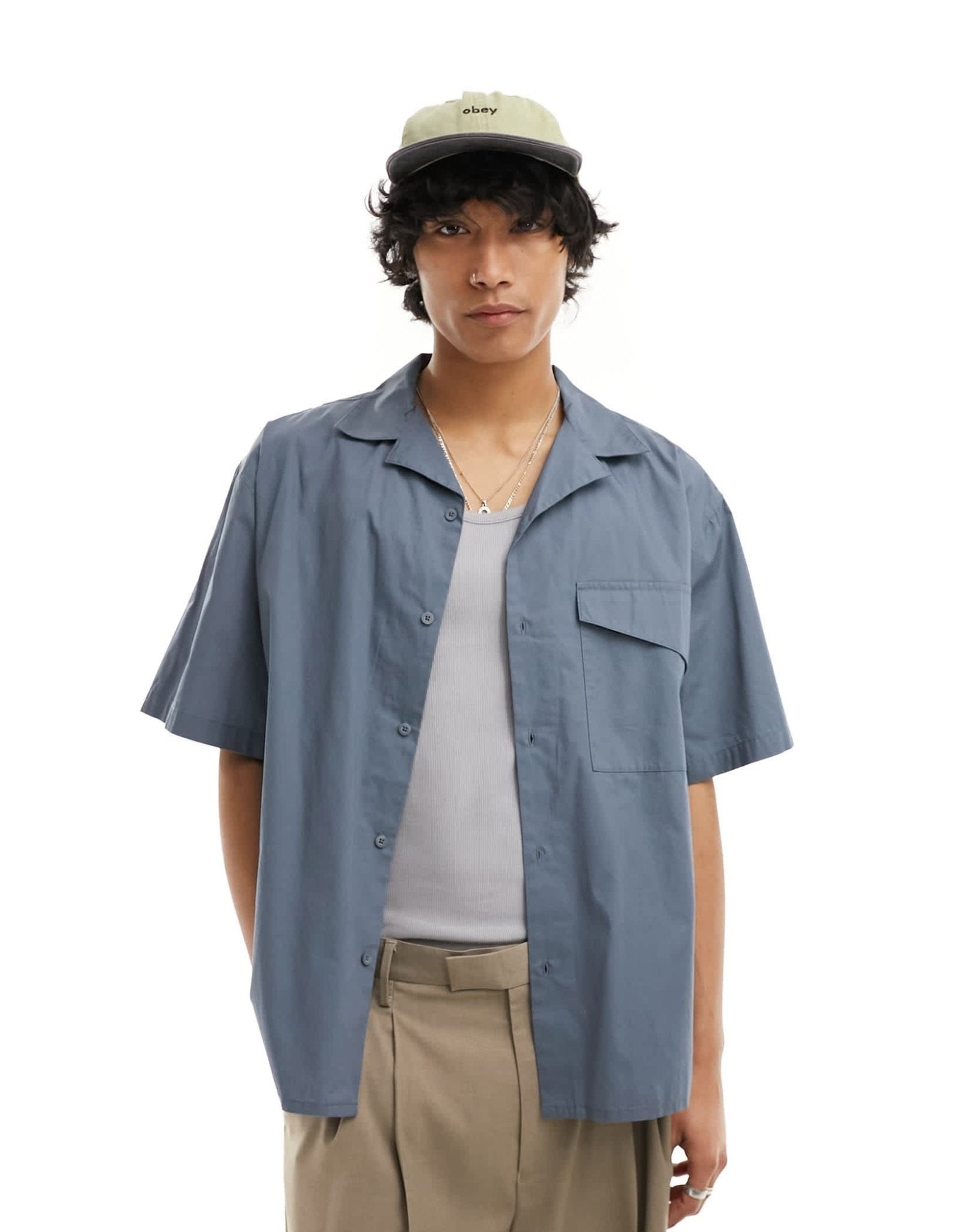 COLLUSION oversized poplin revere short sleeve shirt in grey - ASOS Sample Sale EU Store