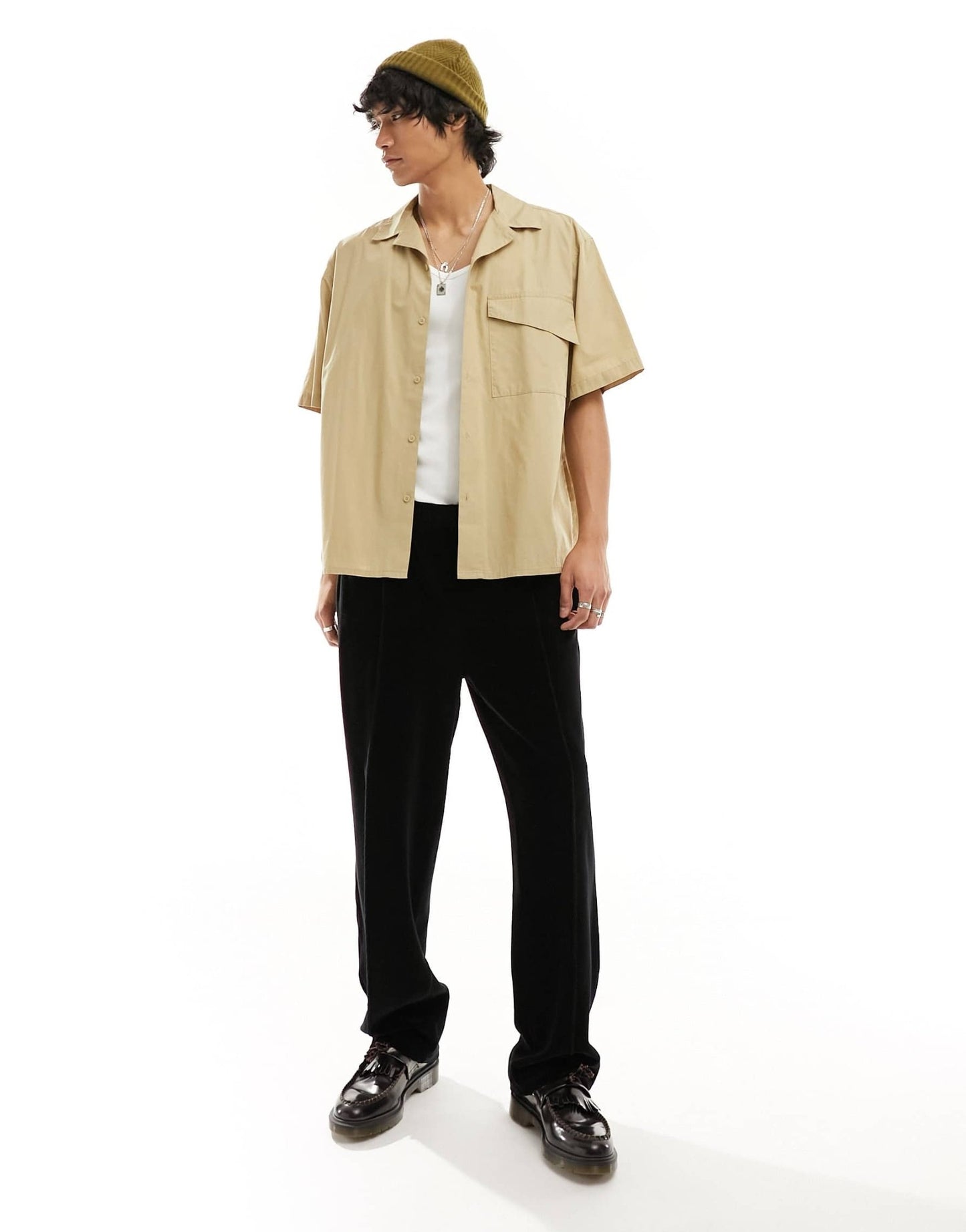 COLLUSION oversized poplin revere short sleeve shirt in khaki - ASOS Sample Sale EU Store