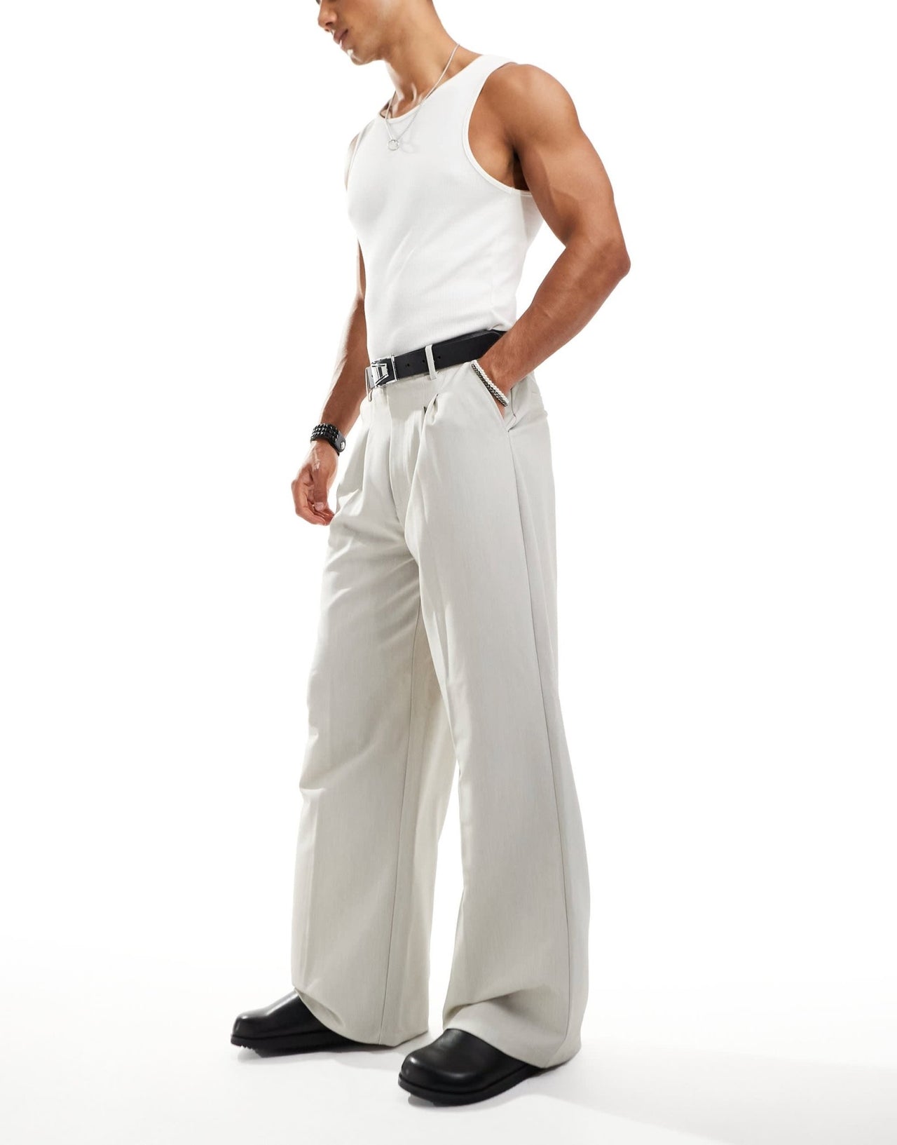 COLLUSION relaxed wide leg tailored trousers in stone - ASOS Sample Sale EU Store