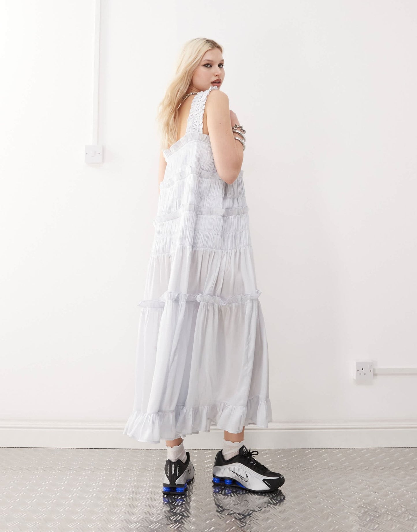 COLLUSION satin tiered maxi dress in light blue - ASOS Sample Sale EU Store