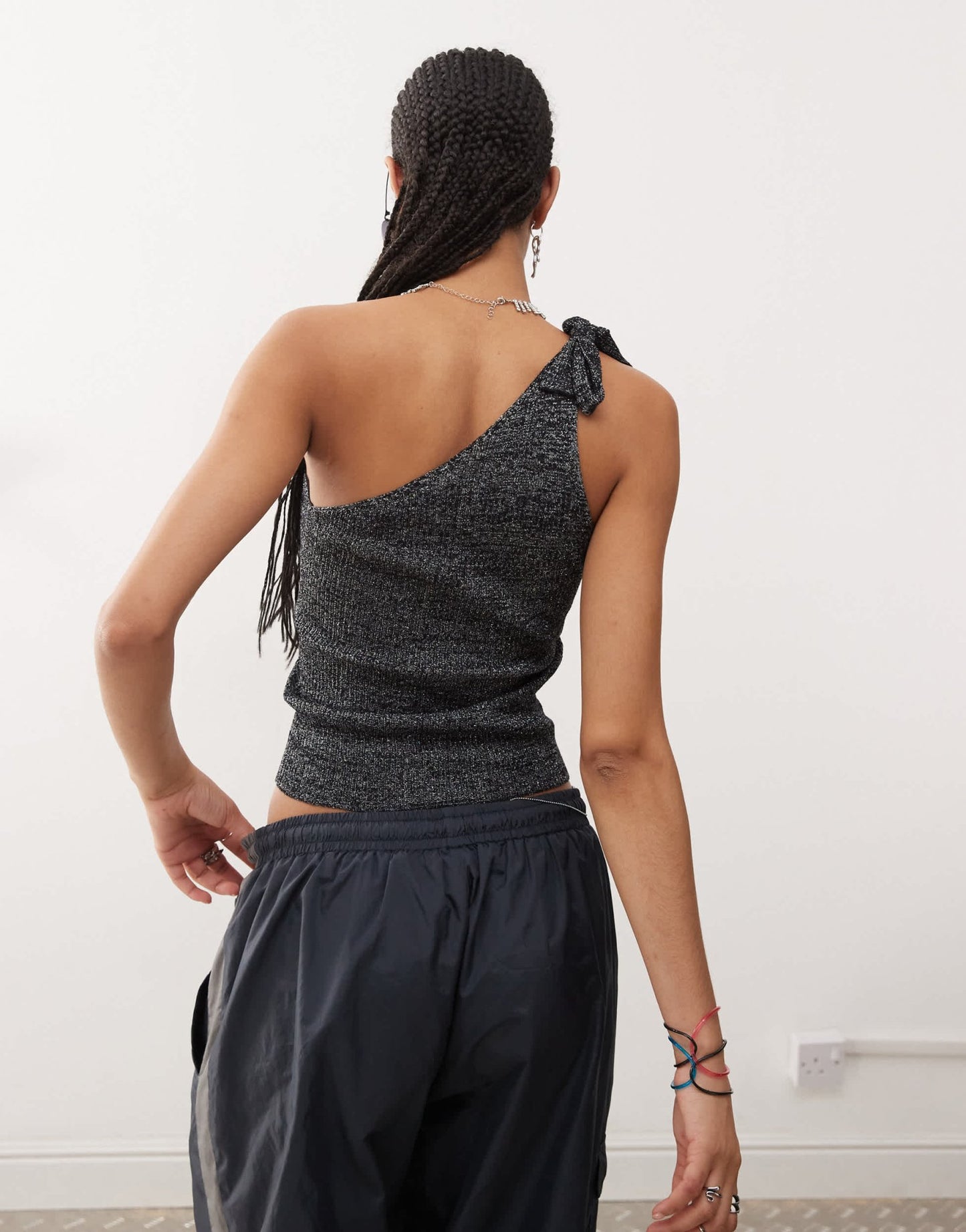 COLLUSION shimmer knitted one shoulder top in black - BLACK - ASOS Sample Sale EU Store