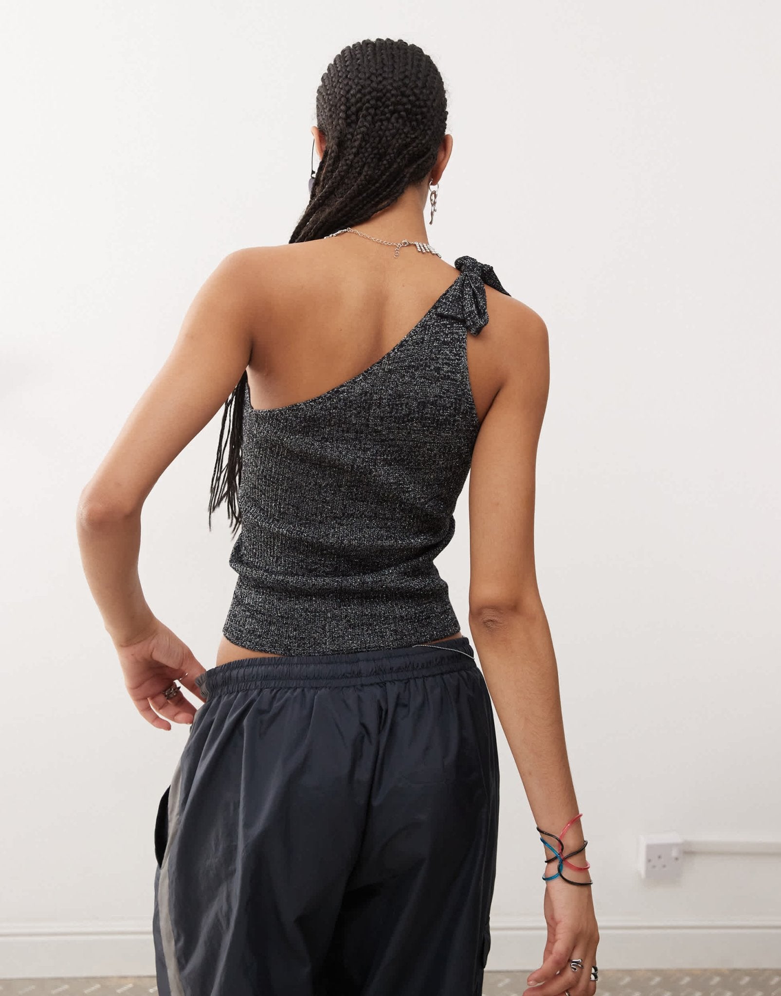 COLLUSION shimmer knitted one shoulder top in black - BLACK - ASOS Sample Sale EU Store