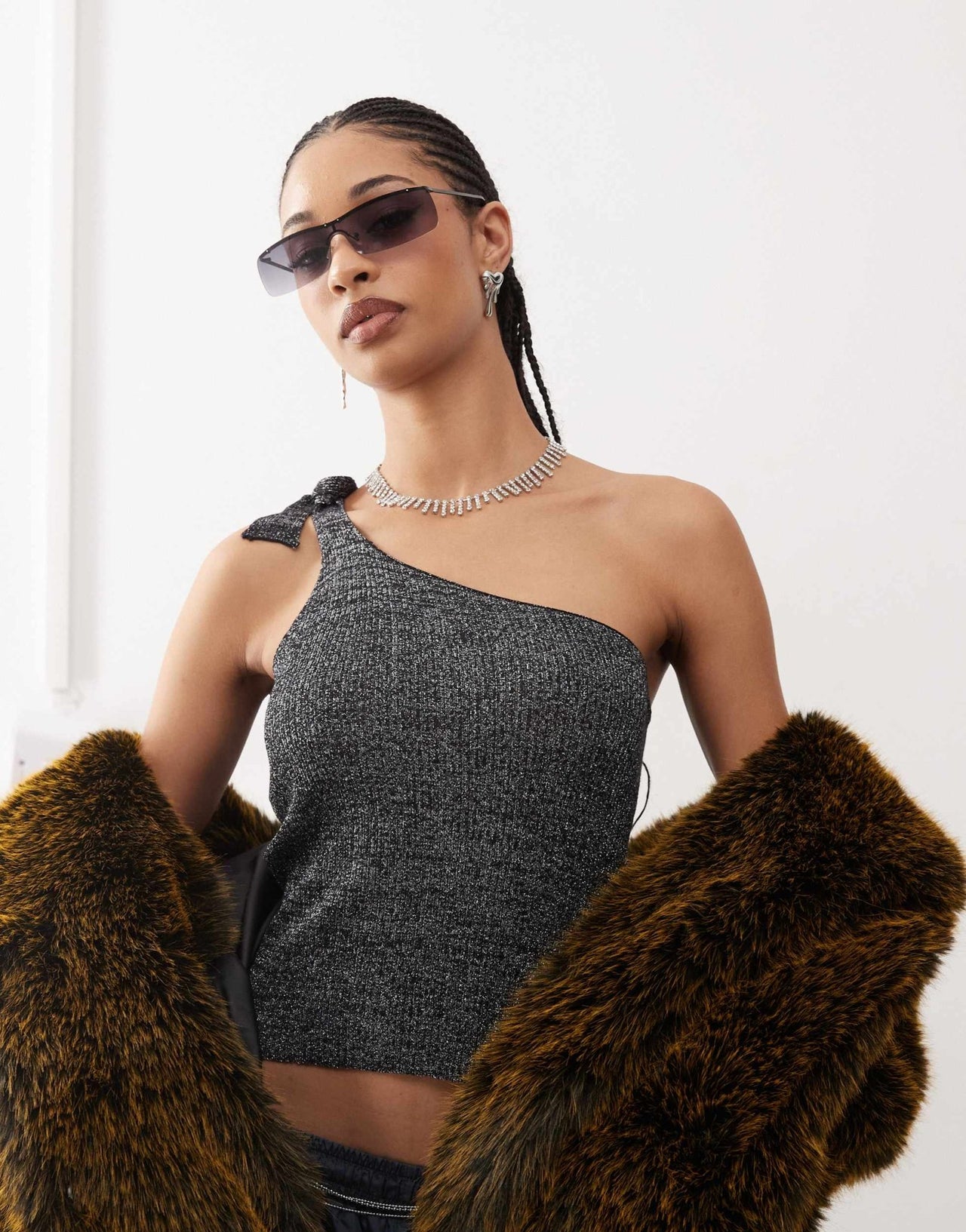 COLLUSION shimmer knitted one shoulder top in black - BLACK - ASOS Sample Sale EU Store