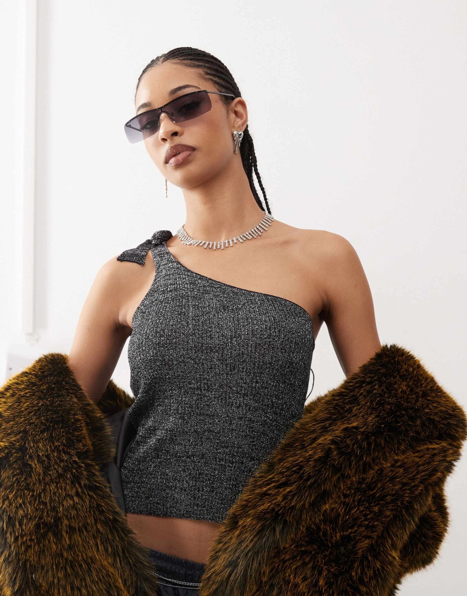 COLLUSION shimmer knitted one shoulder top in black - BLACK - ASOS Sample Sale EU Store