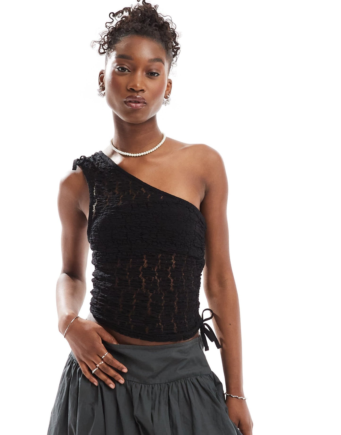 COLLUSION shoulder top with tie detail in black lace - ASOS Sample Sale EU Store
