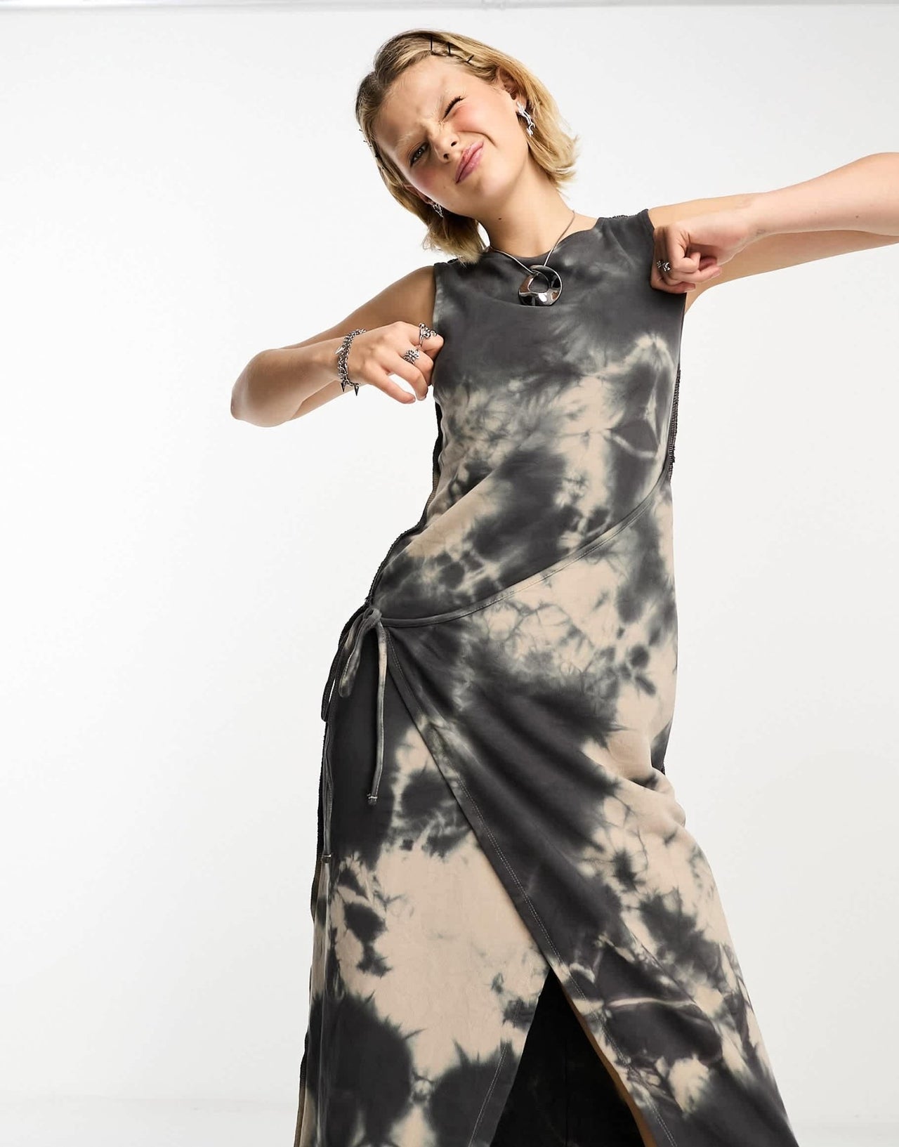 COLLUSION slash neck wrap tie dye maxi dress in neutral - ASOS Sample Sale EU Store
