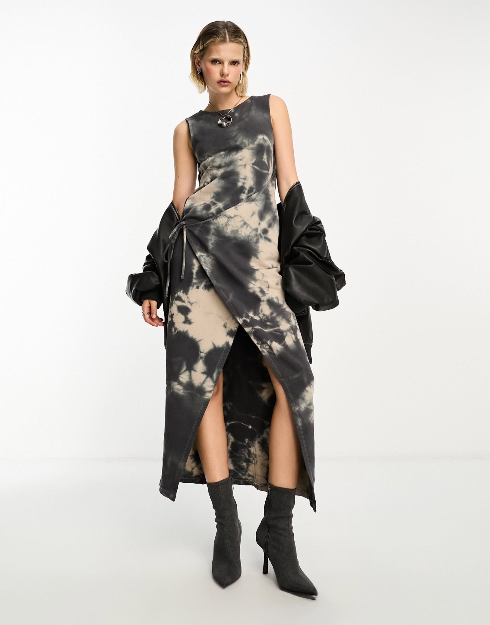 COLLUSION slash neck wrap tie dye maxi dress in neutral - ASOS Sample Sale EU Store