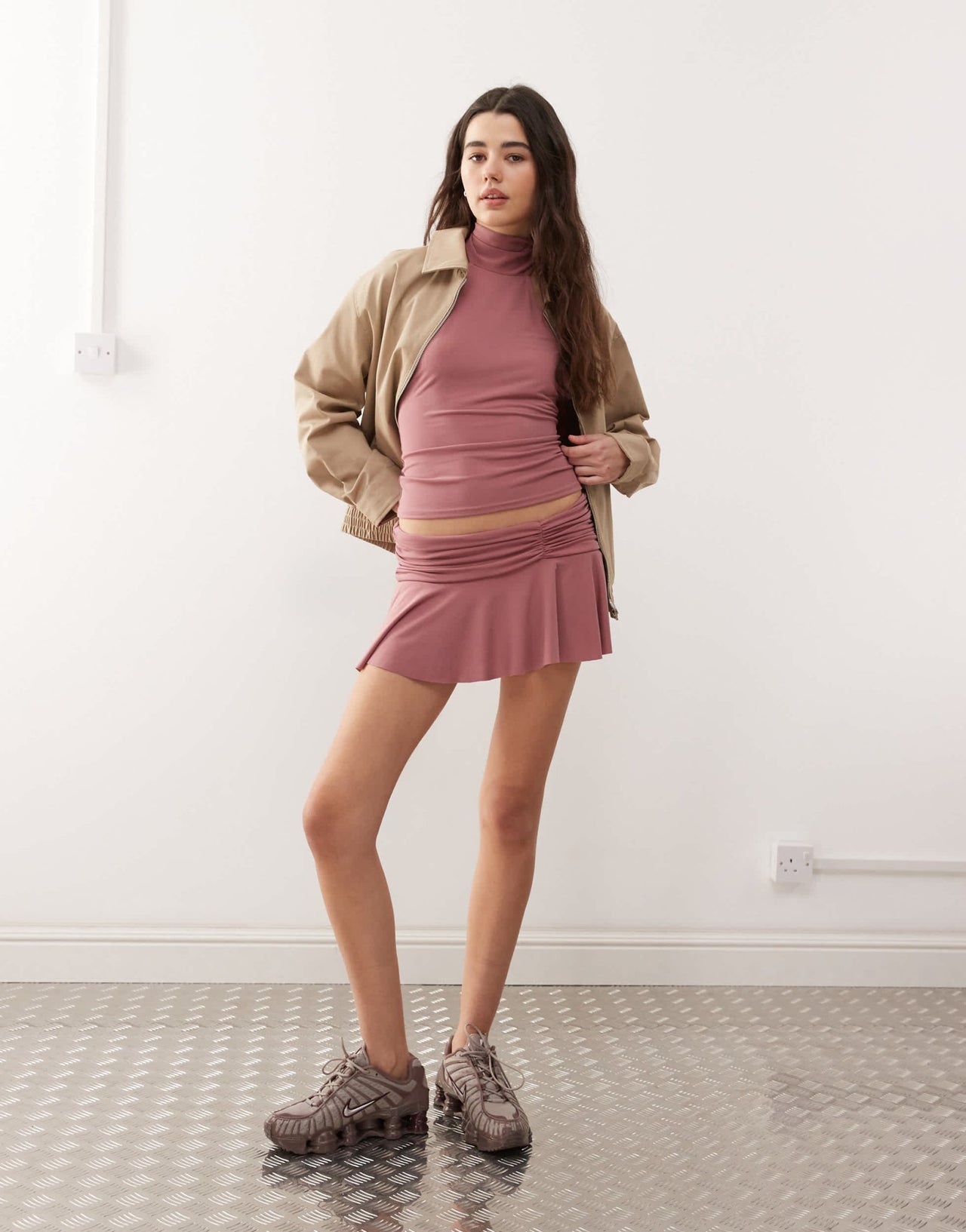 COLLUSION soft slinky micro mini ruched skirt in rose co - ord - ASOS Sample Sale EU Store