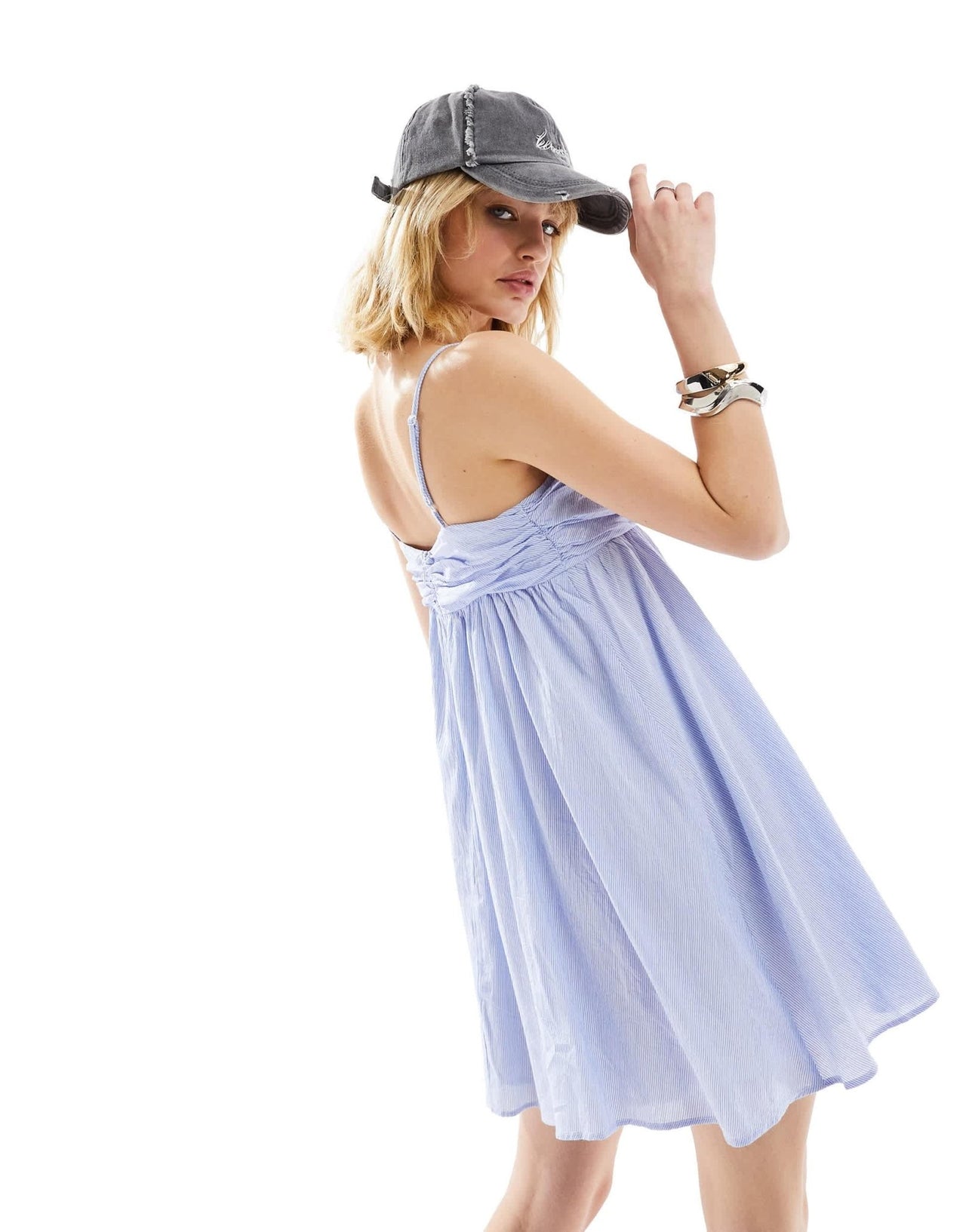 COLLUSION spaghetti strap volume mini sun dress in blue stripe - ASOS Sample Sale EU Store