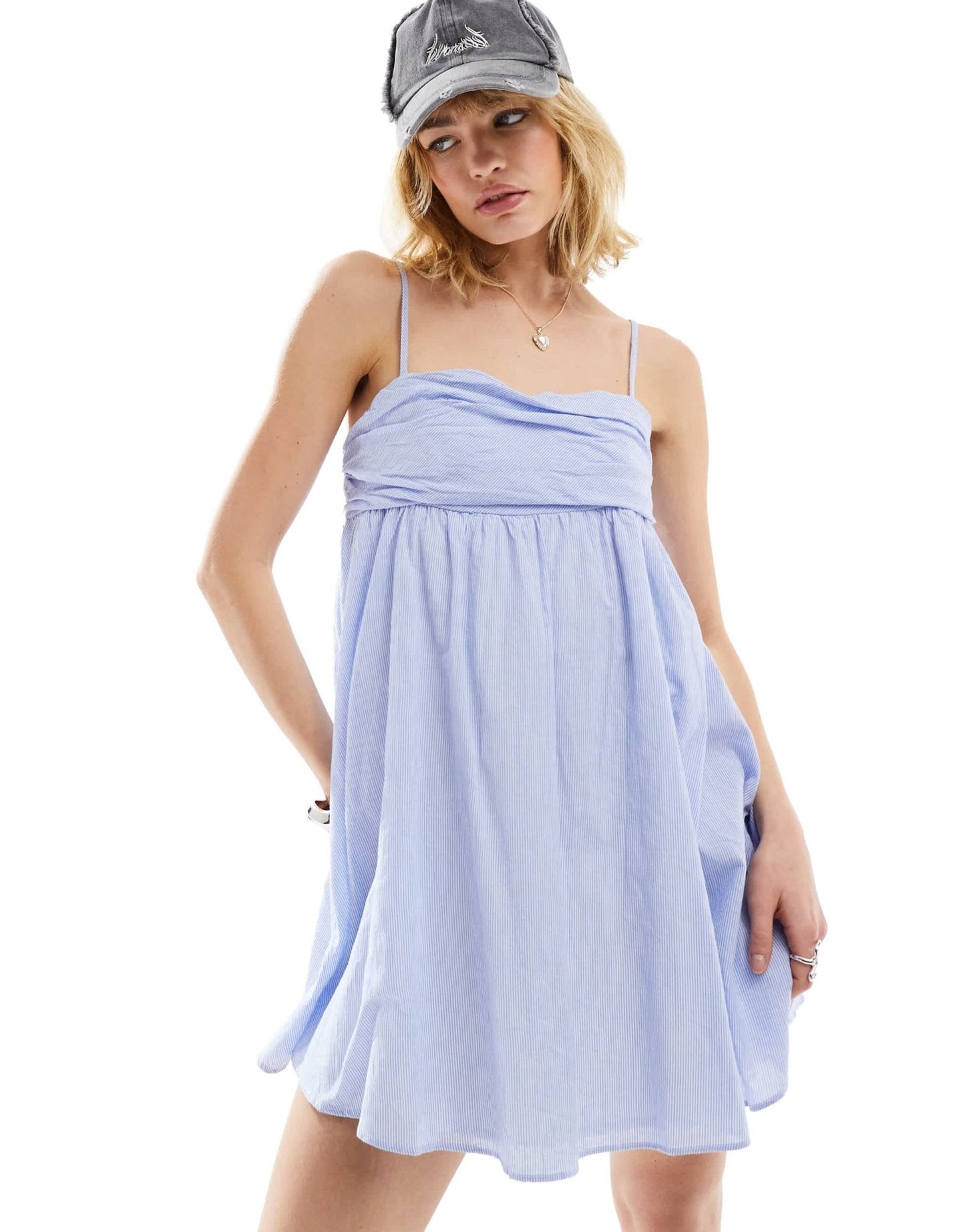 COLLUSION spaghetti strap volume mini sun dress in blue stripe - ASOS Sample Sale EU Store