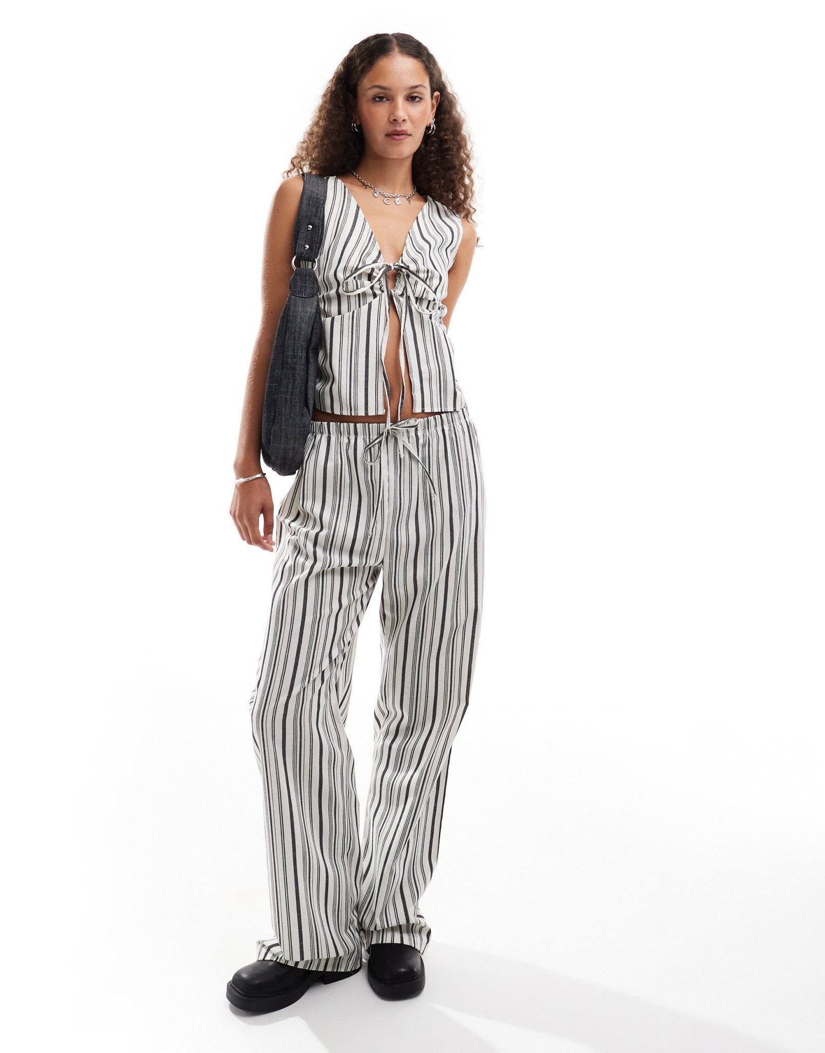 COLLUSION stripe woven look shirred tank top with tie side co - ord - MULTI - ASOS Sample Sale EU Store