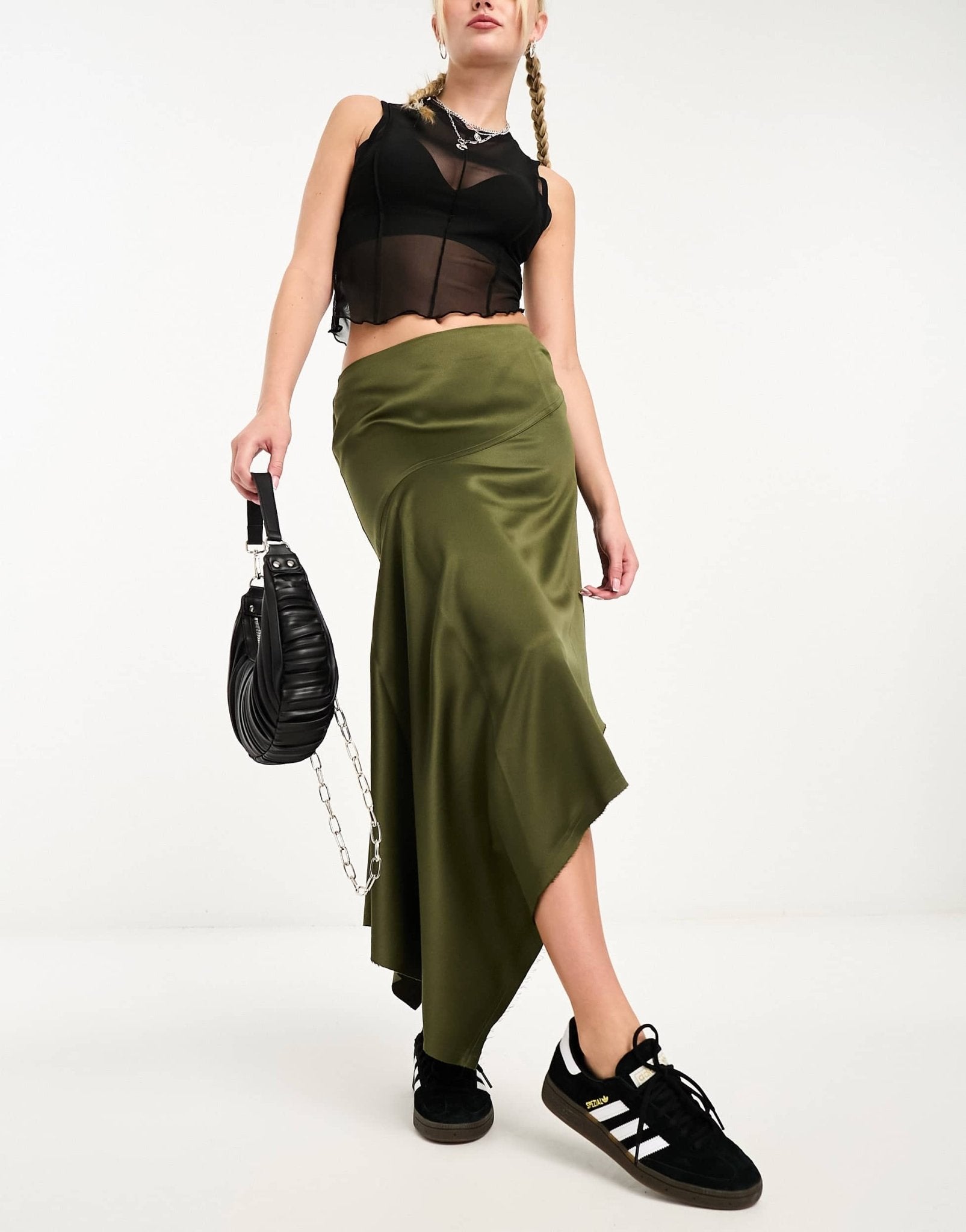 COLLUSION studios asymetric satin skirt co - ord in khaki - ASOS Sample Sale EU Store
