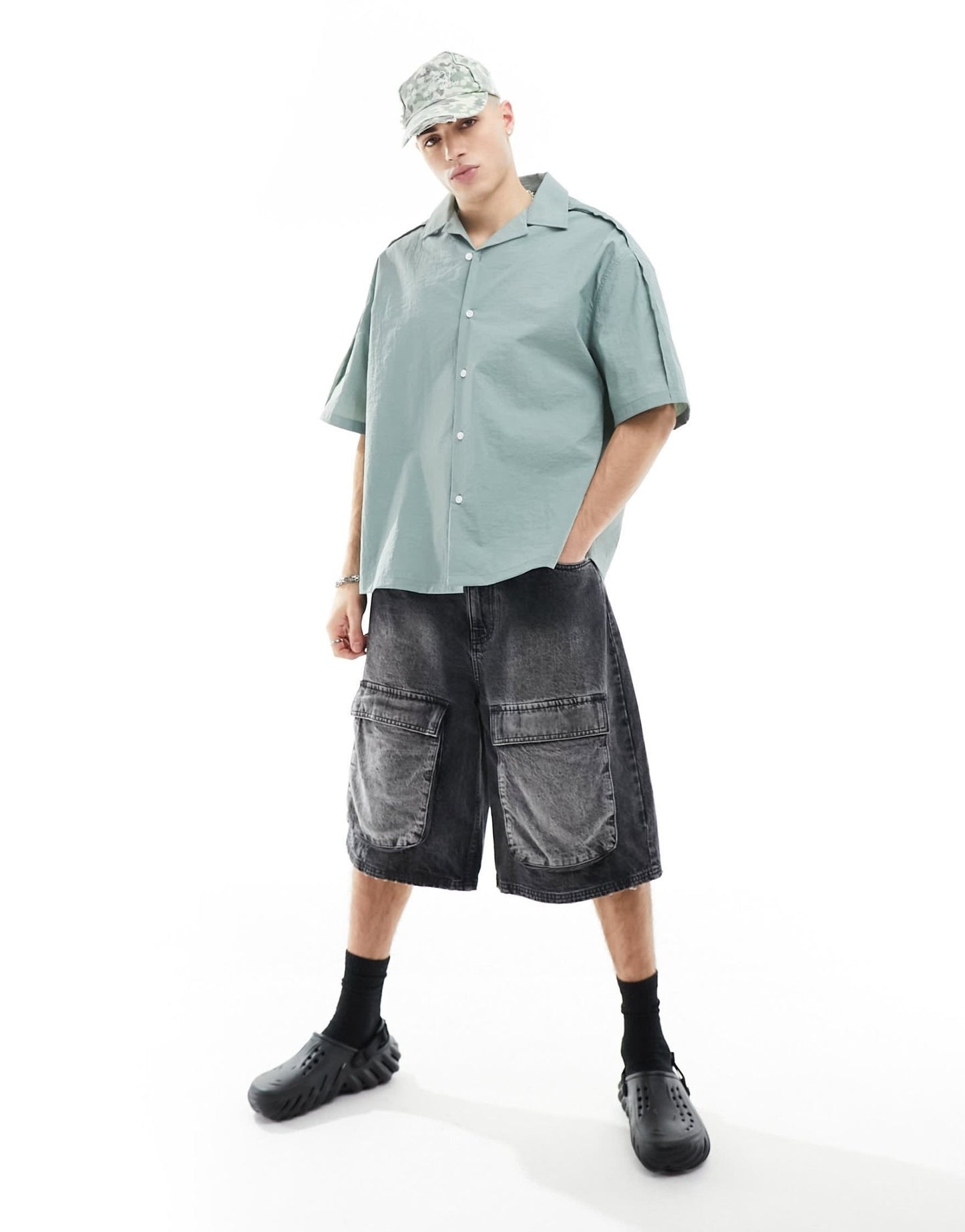 COLLUSION techy short sleeve revere shirt with raw seam detail in blue - ASOS Sample Sale EU Store