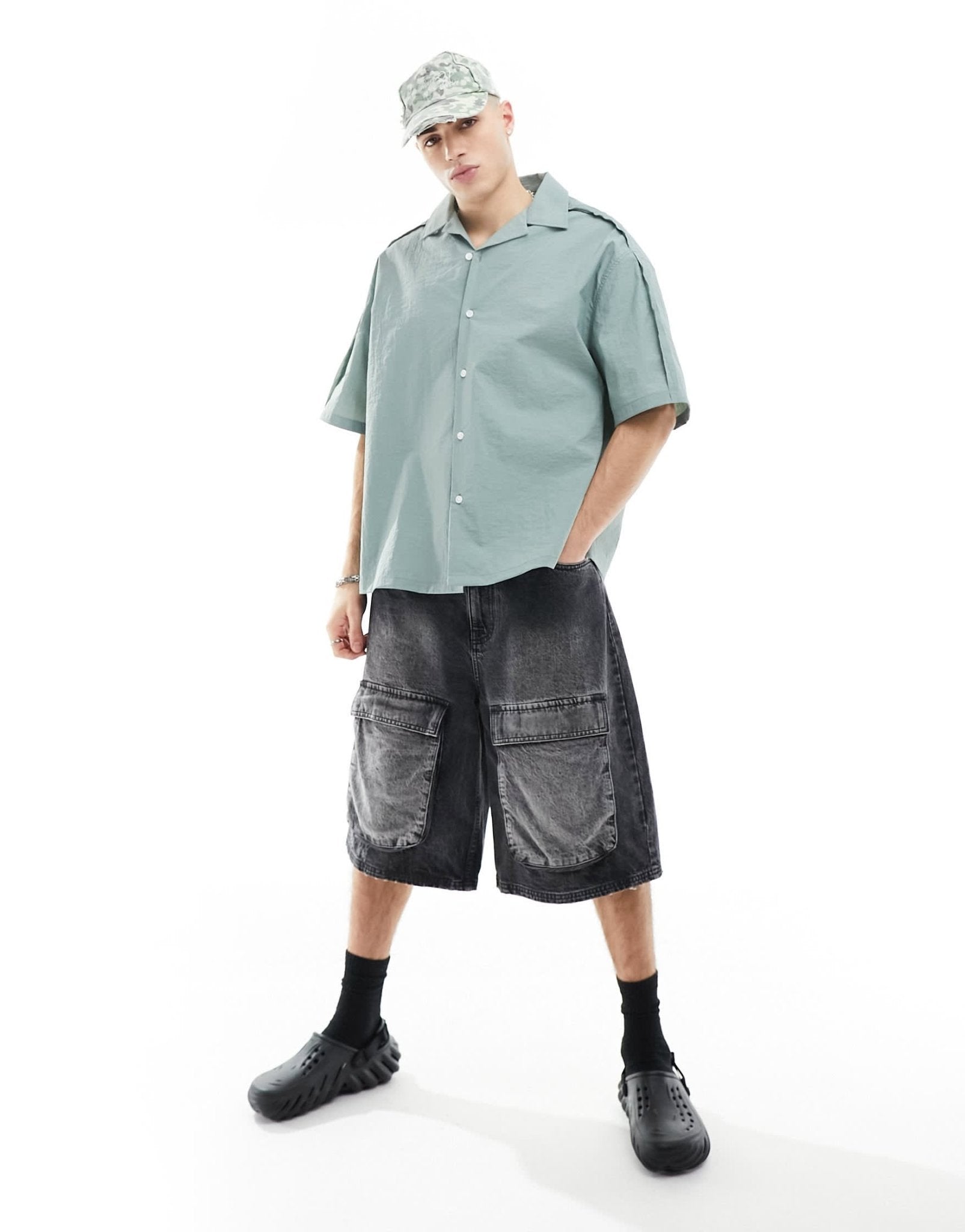 COLLUSION techy short sleeve revere shirt with raw seam detail in blue - ASOS Sample Sale EU Store