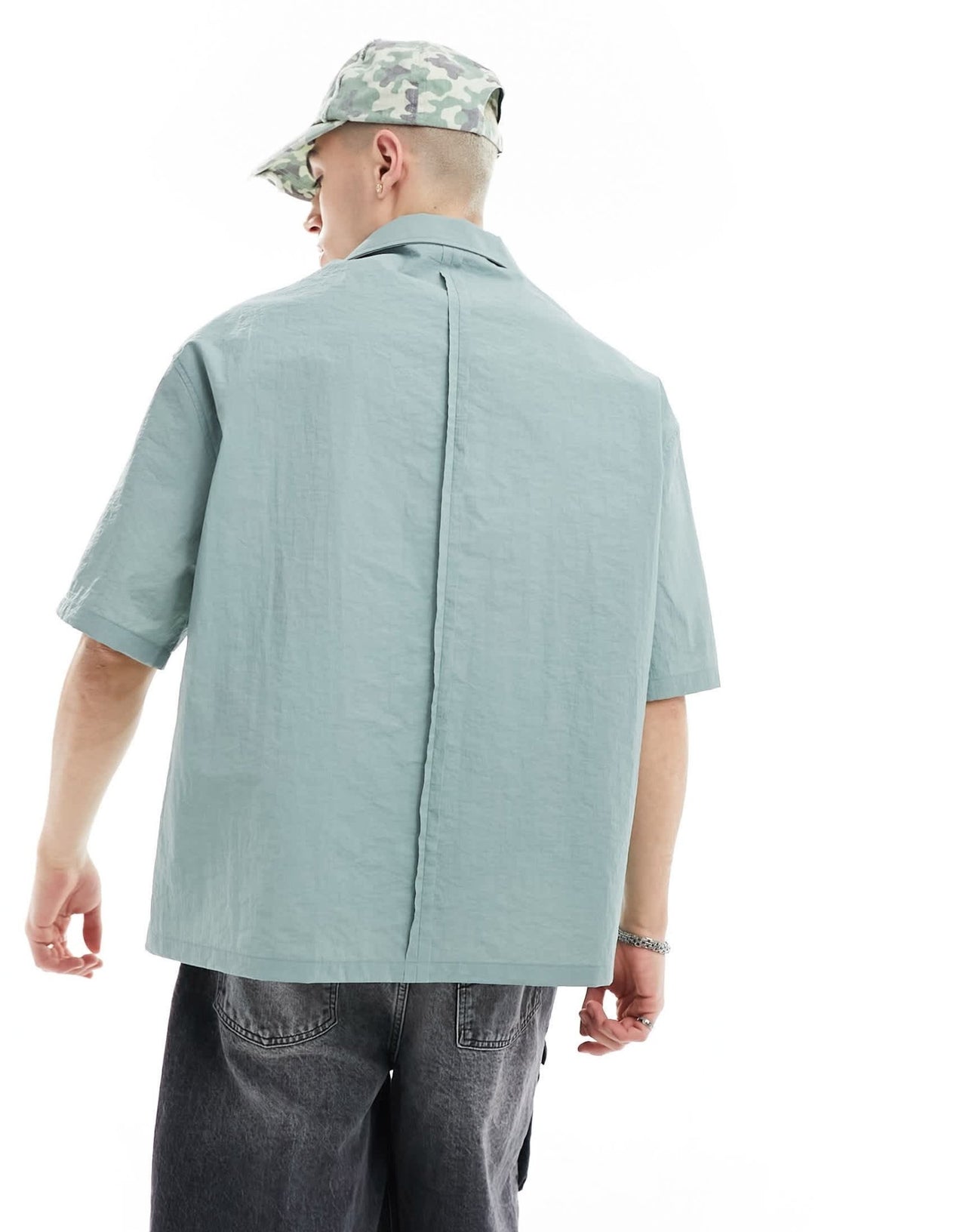 COLLUSION techy short sleeve revere shirt with raw seam detail in blue - ASOS Sample Sale EU Store