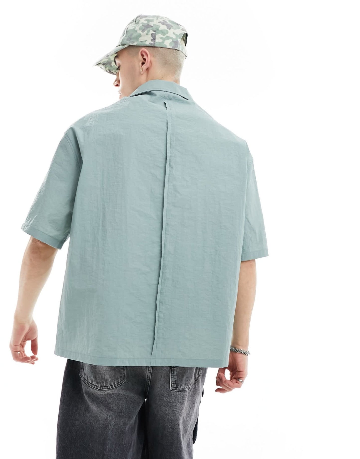 COLLUSION techy short sleeve revere shirt with raw seam detail in blue - ASOS Sample Sale EU Store