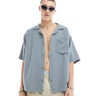 Camisa oversize texturizada COLLUSION con cuello vuelto y detalle de costura sin rematar en azul pizarra