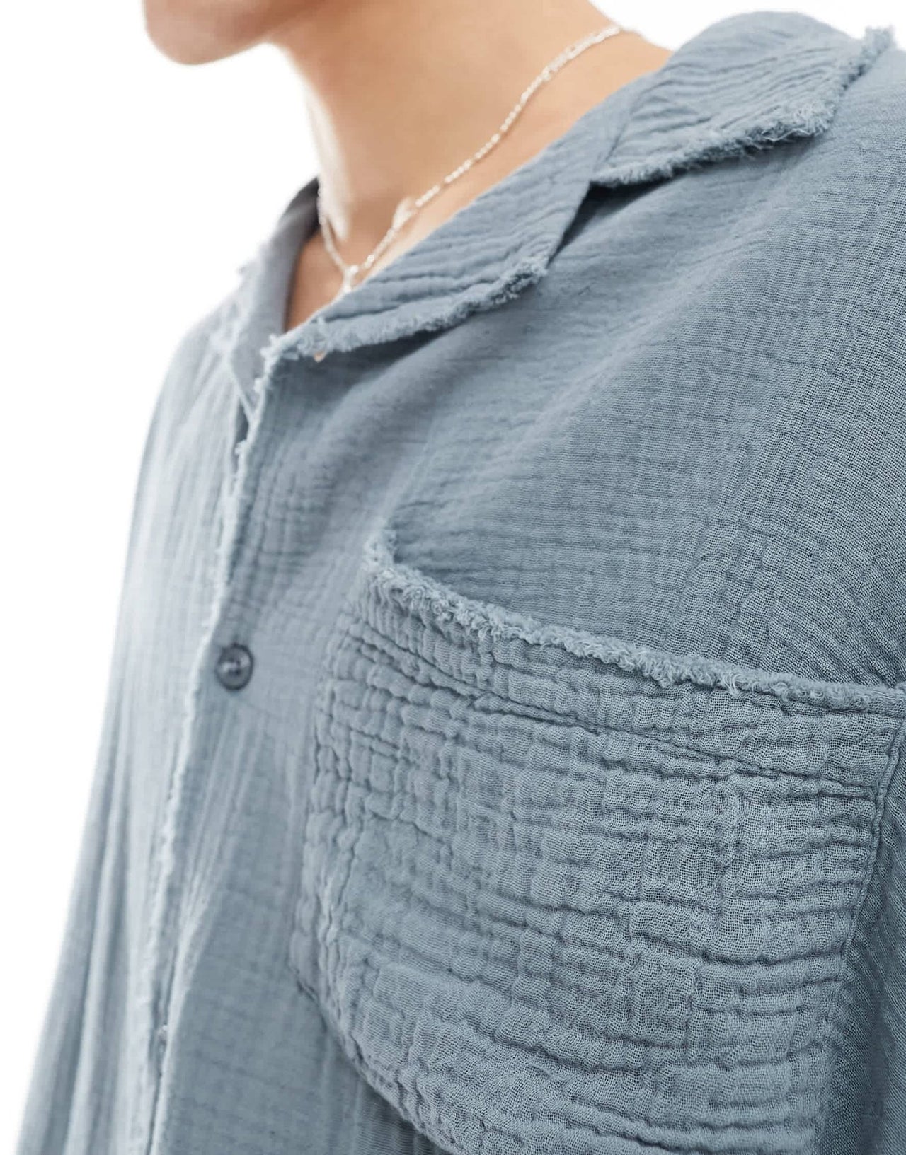COLLUSION textured oversized revere short sleeve shirt with raw seam detail in slate blue - ASOS Sample Sale EU Store