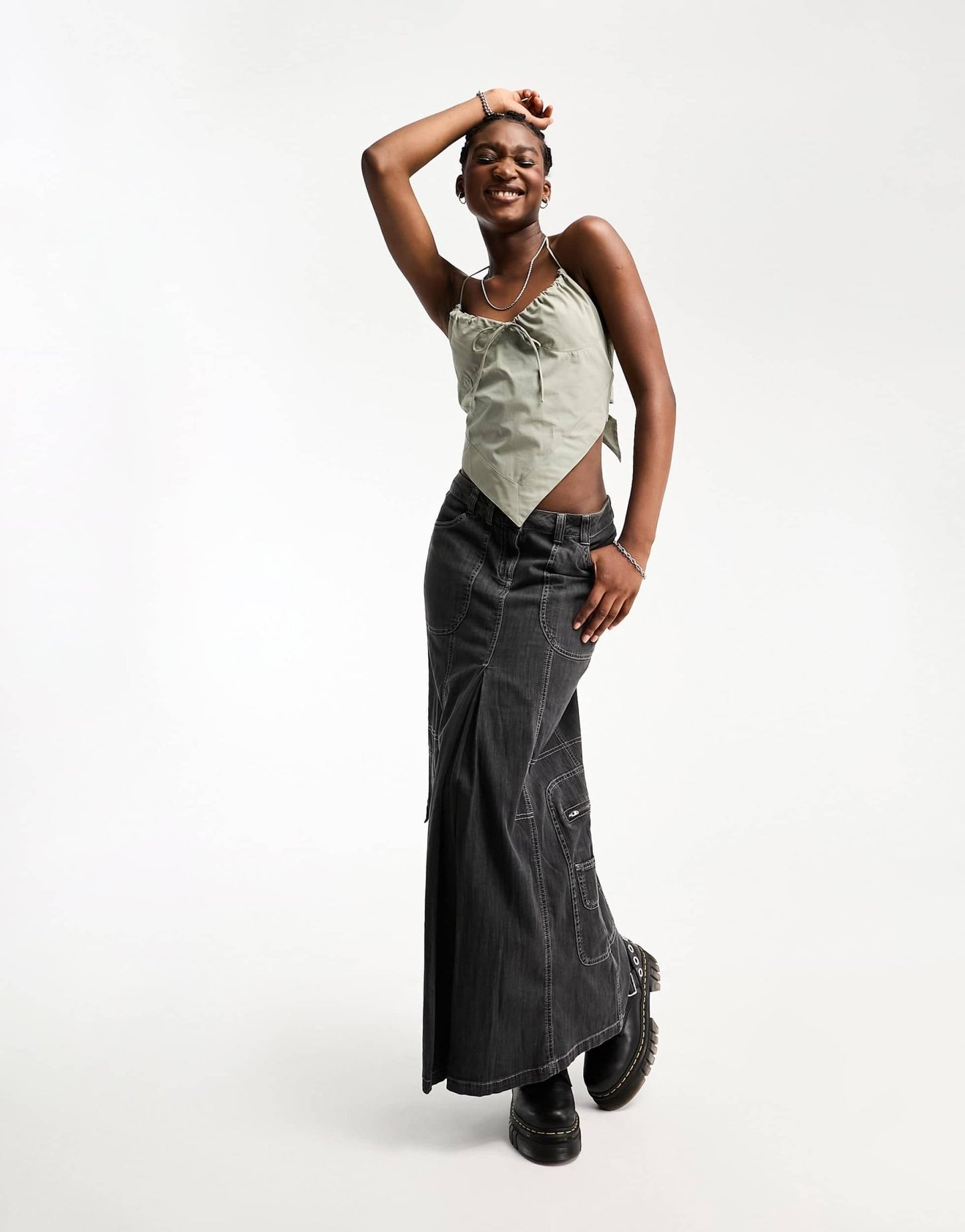 COLLUSION tie back halterneck top in khaki - ASOS Sample Sale EU Store