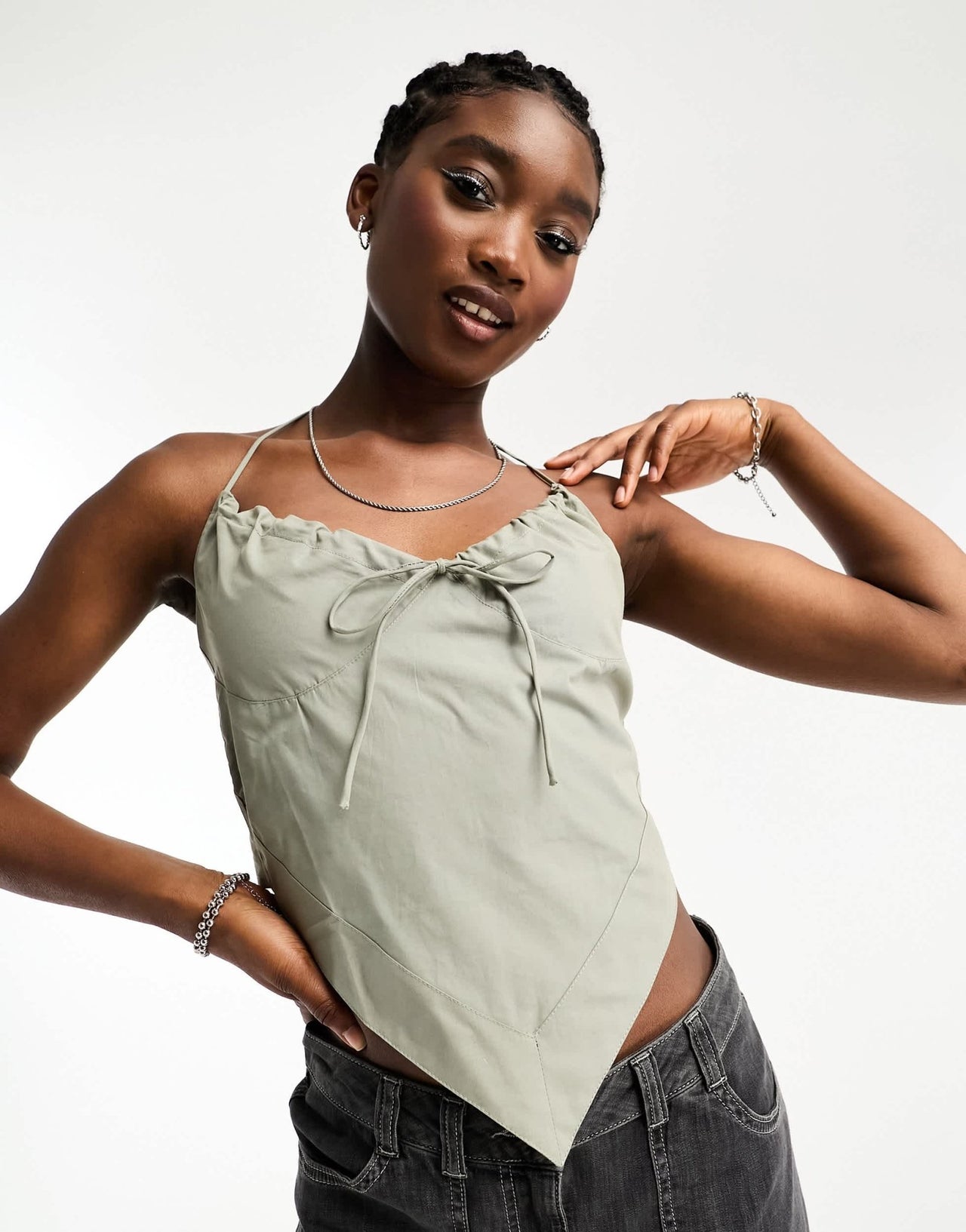 COLLUSION tie back halterneck top in khaki - ASOS Sample Sale EU Store