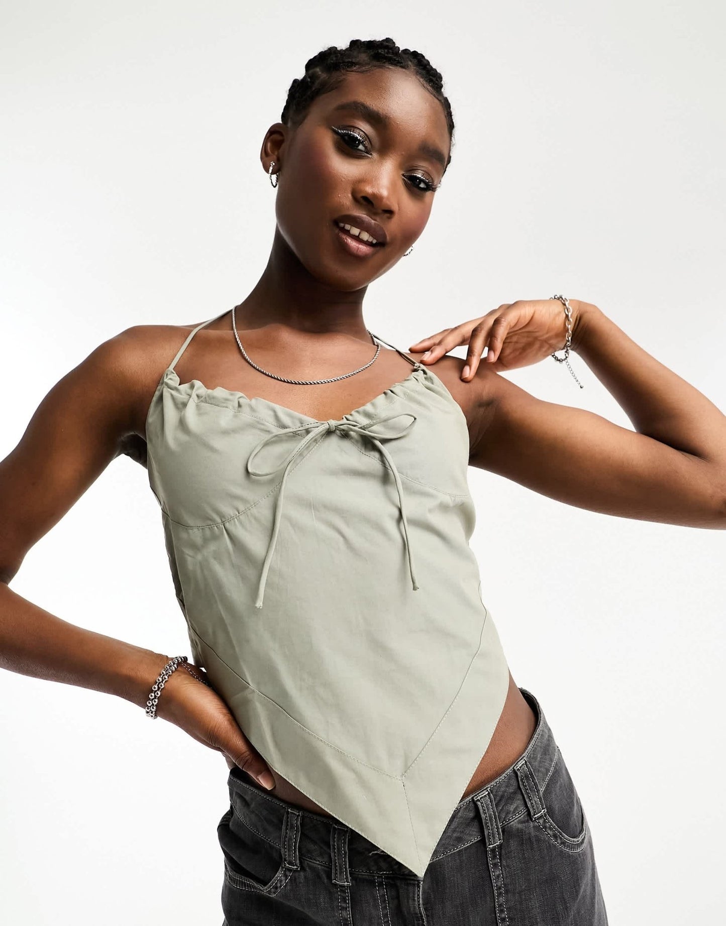 COLLUSION tie back halterneck top in khaki - ASOS Sample Sale EU Store