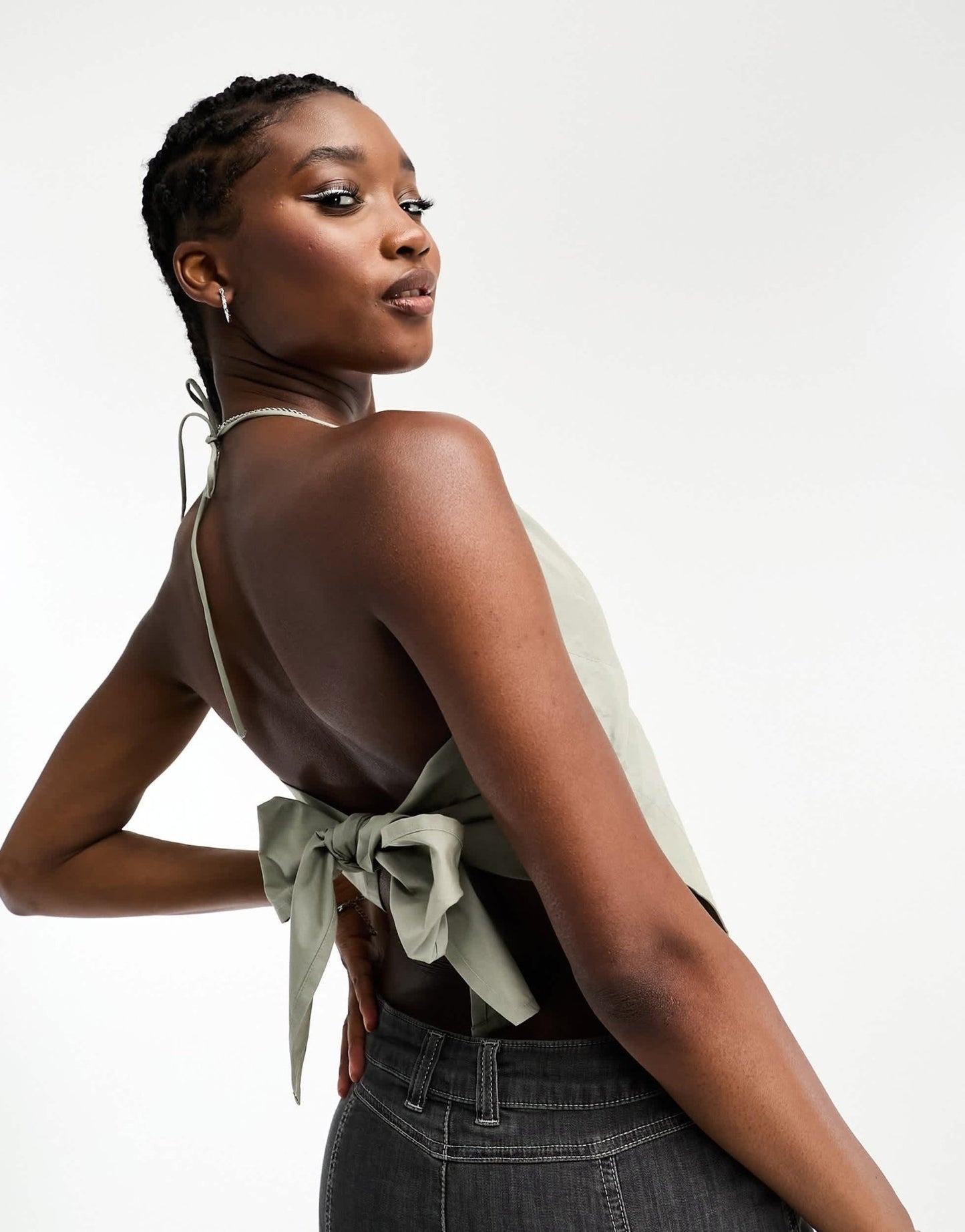 COLLUSION tie back halterneck top in khaki - ASOS Sample Sale EU Store