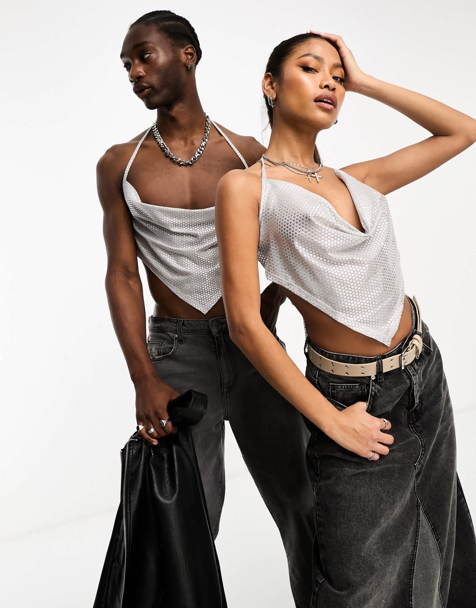 COLLUSION Unisex backless sequin cami top in silver - ASOS Sample Sale EU Store