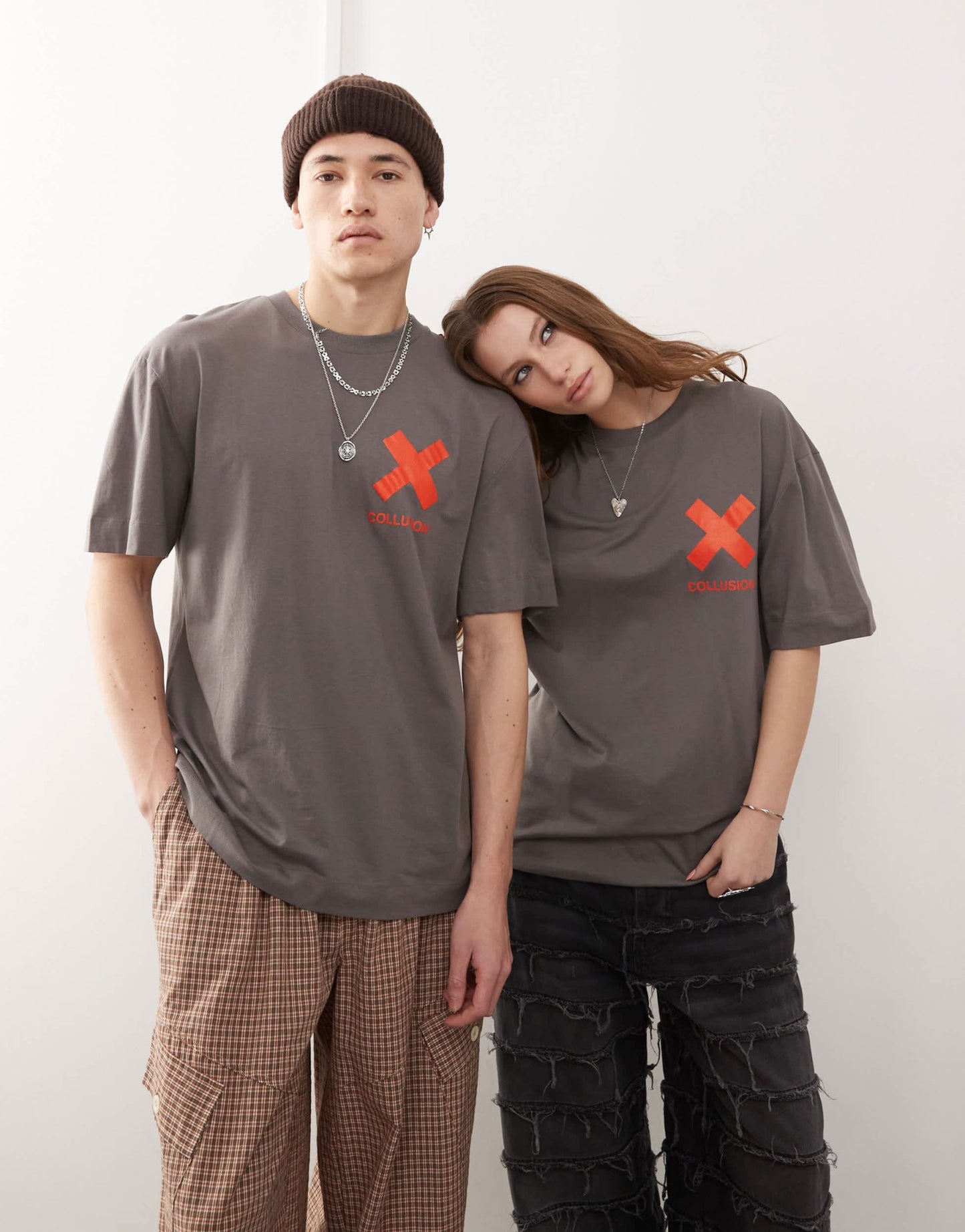 COLLUSION Unisex charcoal t-shirt with X logo in orange - ASOS Sample Sale EU Store