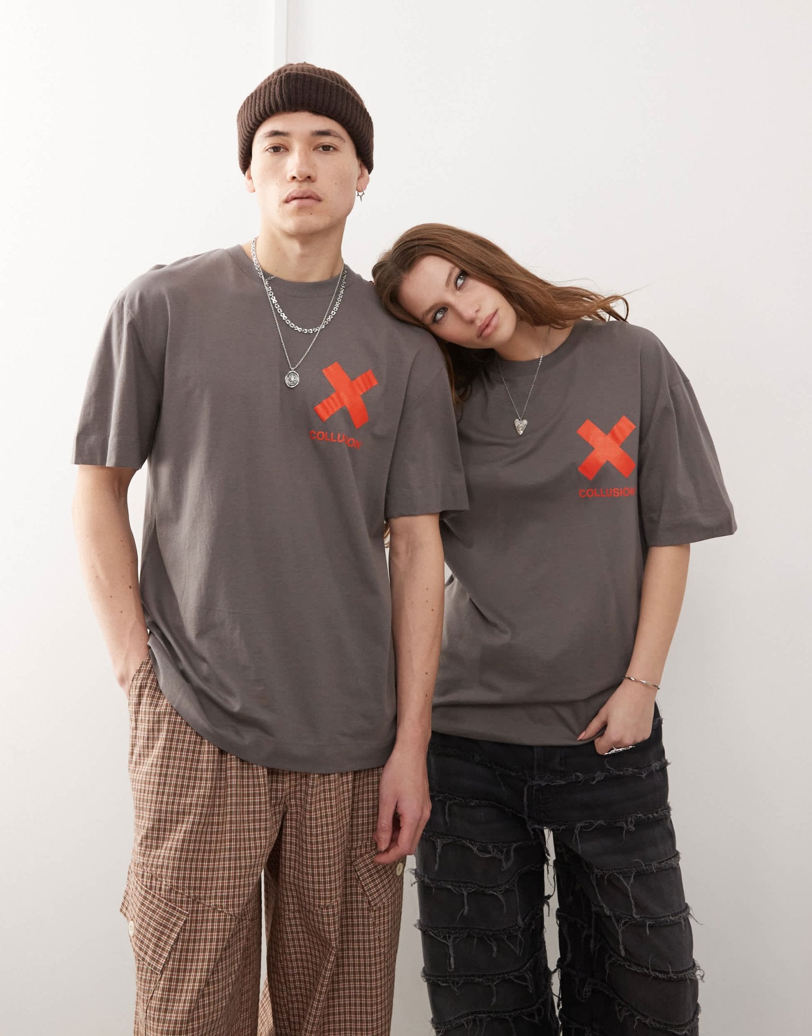 COLLUSION Unisex charcoal t-shirt with X logo in orange - ASOS Sample Sale EU Store