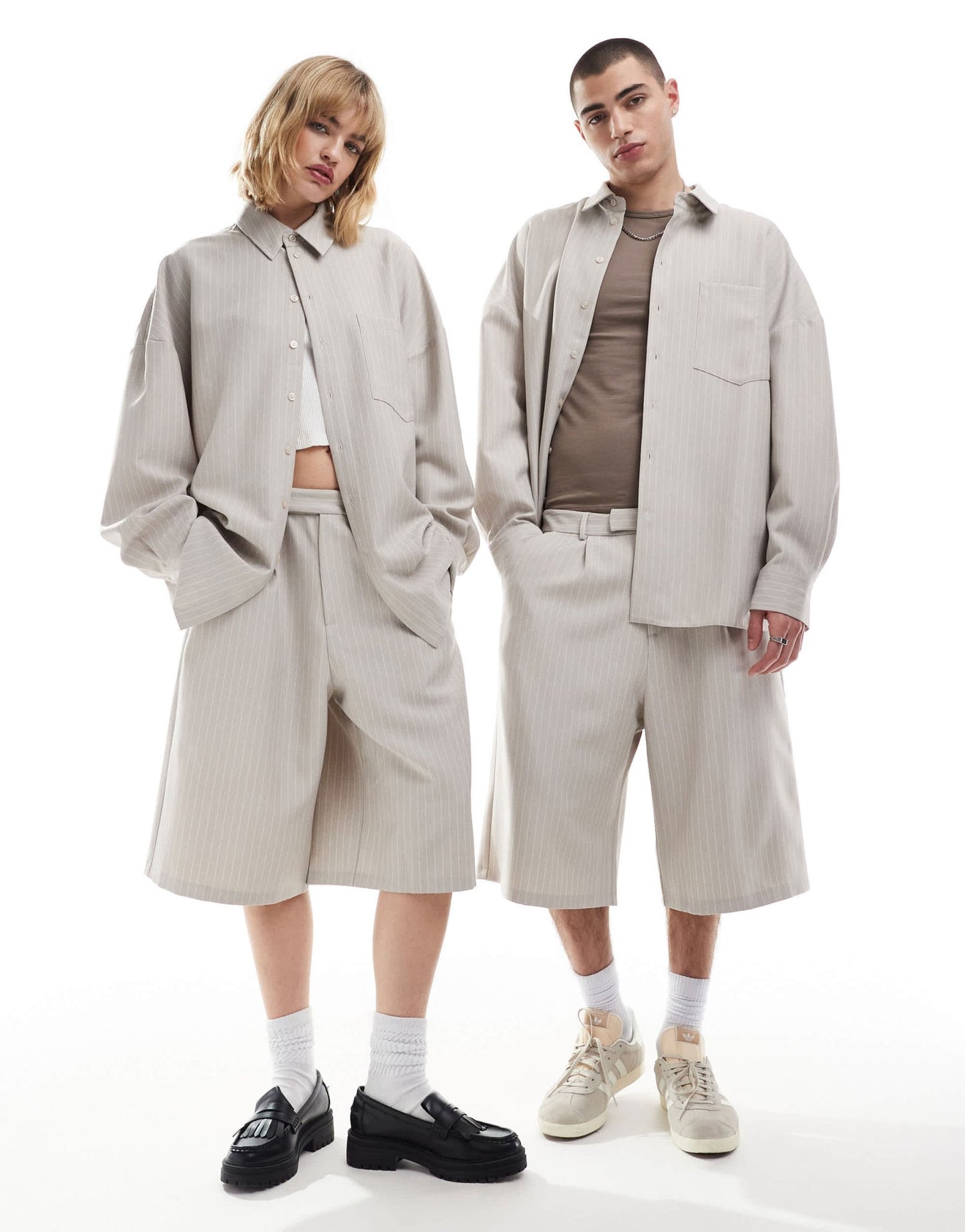 COLLUSION unisex co - ord relaxed wide leg tailored shorts in sand pinstripe - ASOS Sample Sale EU Store