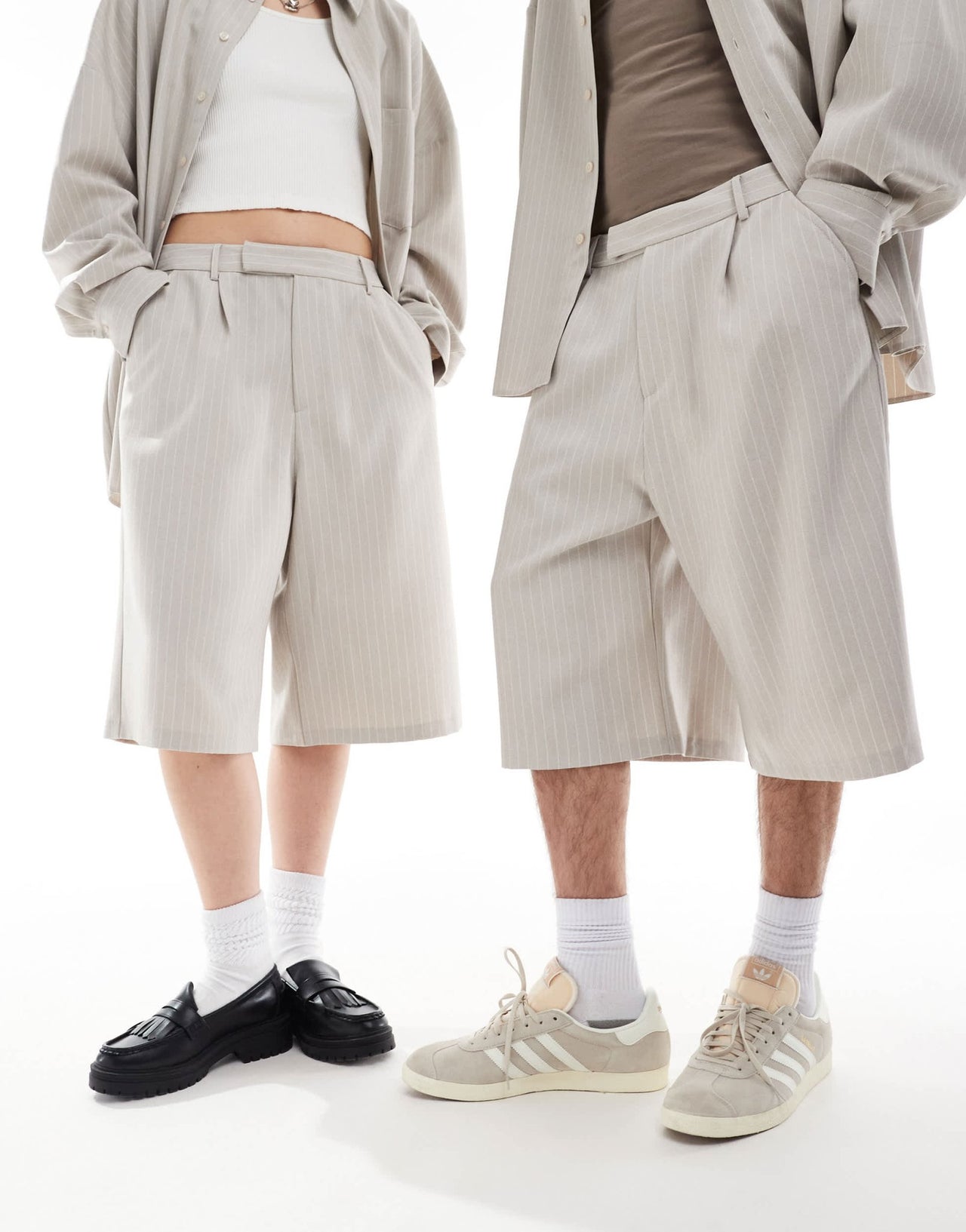 COLLUSION unisex co - ord relaxed wide leg tailored shorts in sand pinstripe - ASOS Sample Sale EU Store