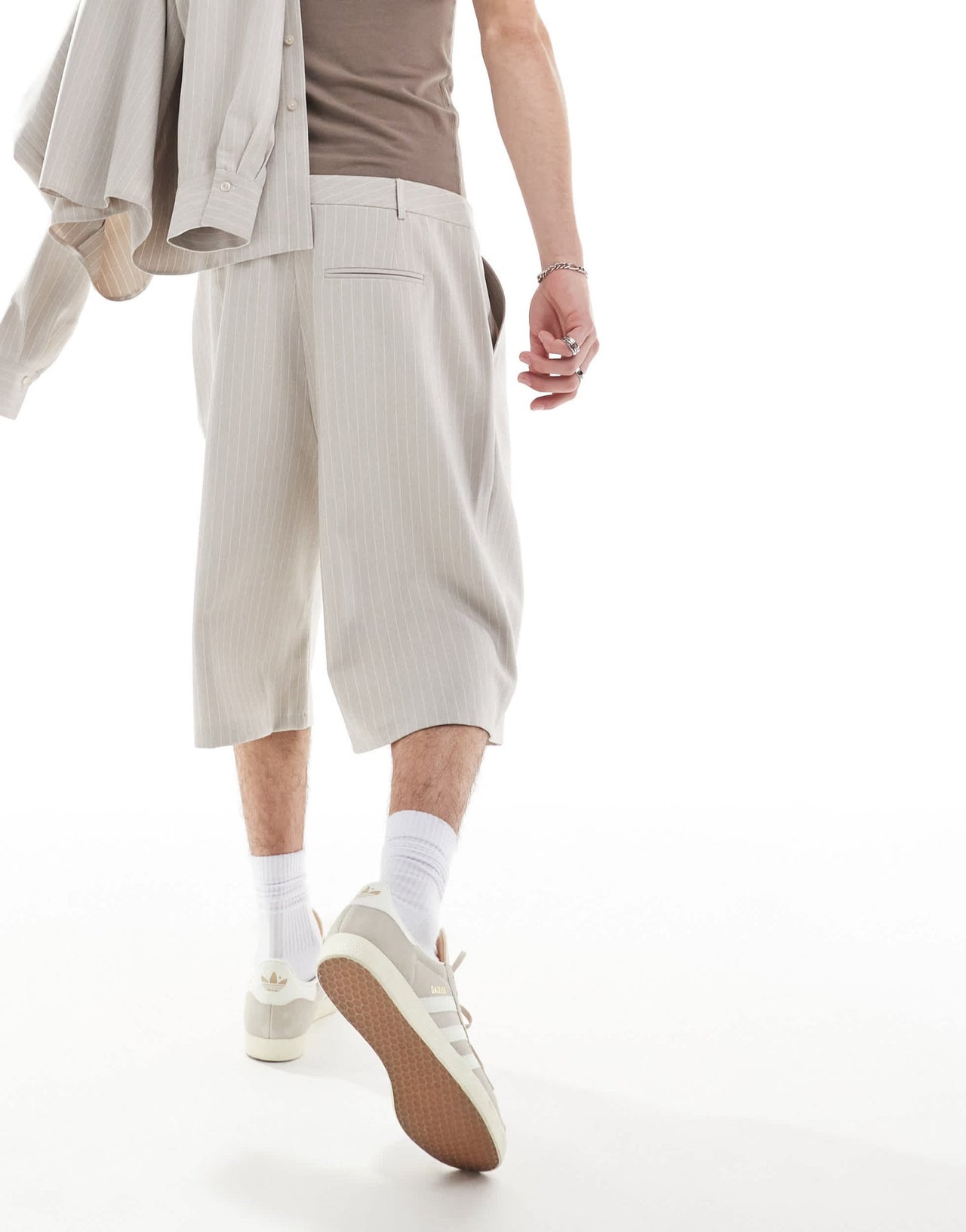 COLLUSION unisex co - ord relaxed wide leg tailored shorts in sand pinstripe - ASOS Sample Sale EU Store