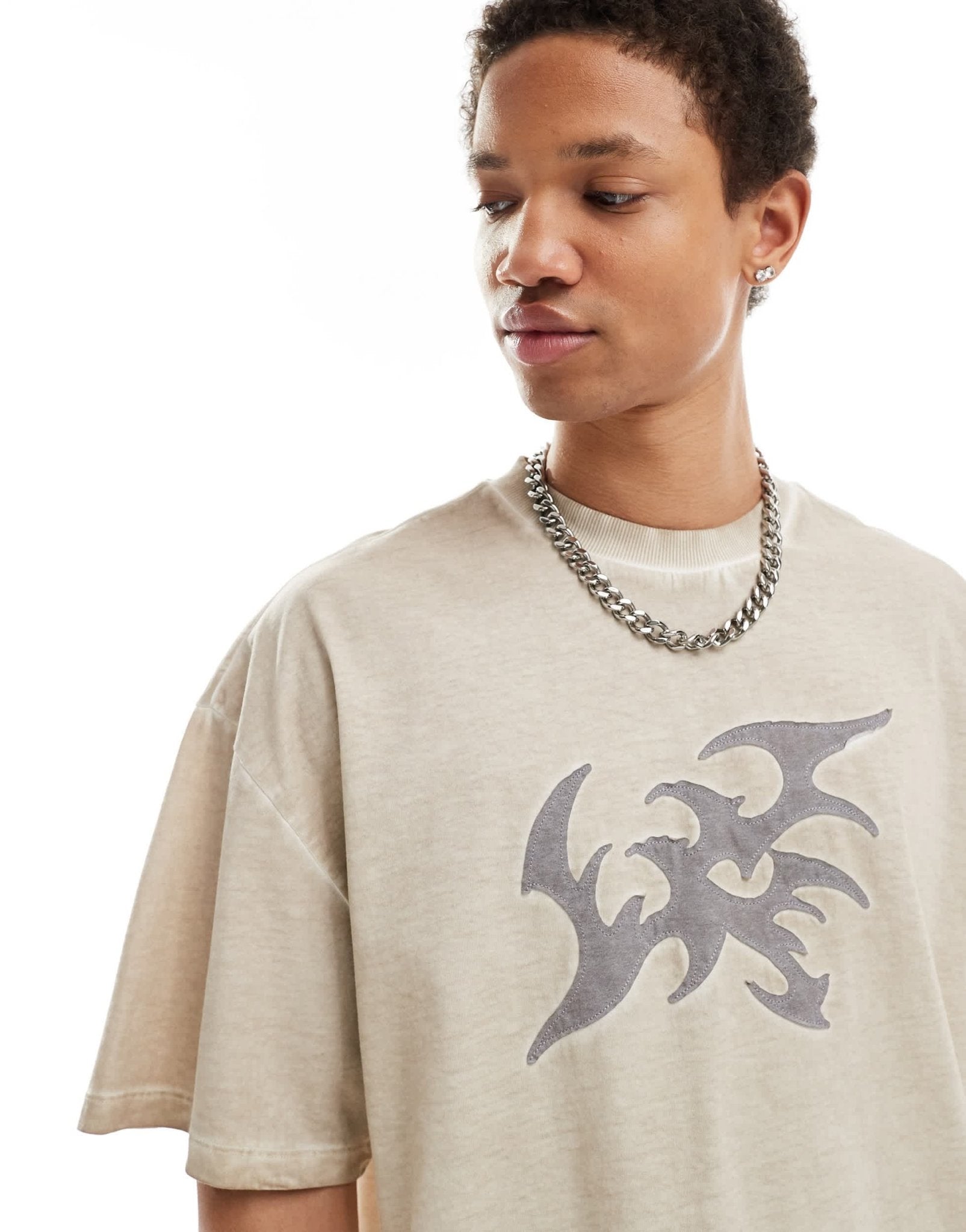COLLUSION washed beige t-shirt with applique design - ASOS Sample Sale EU Store