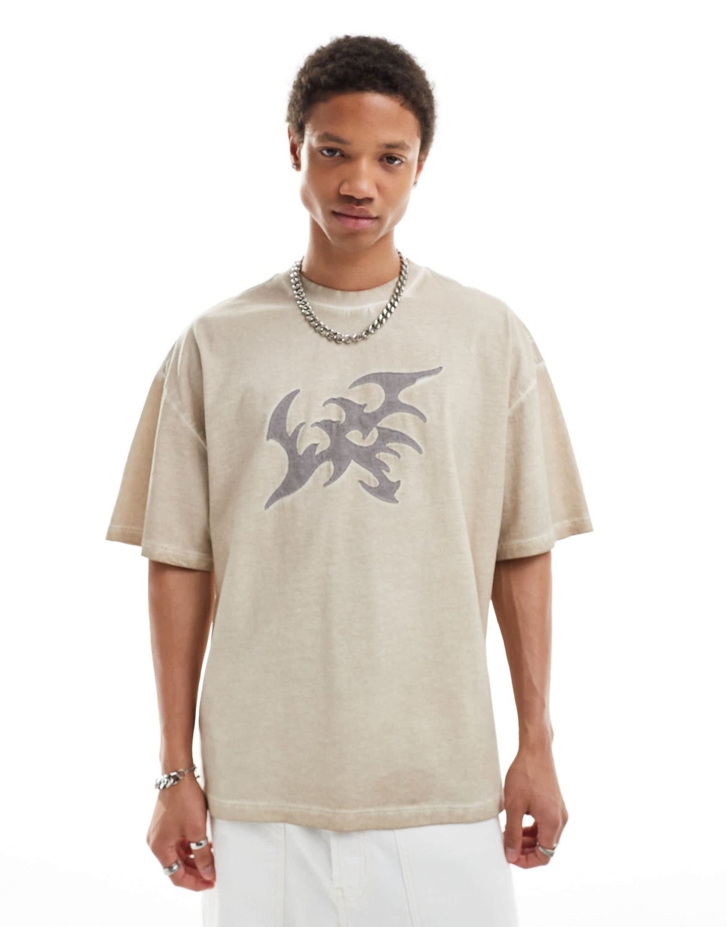 COLLUSION washed beige t-shirt with applique design - ASOS Sample Sale EU Store