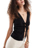 COLLUSION woven built up tank top with tie detail in black - BLACK