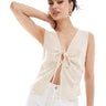 COLLUSION woven built up tank top with tie detail in cream - CREAM