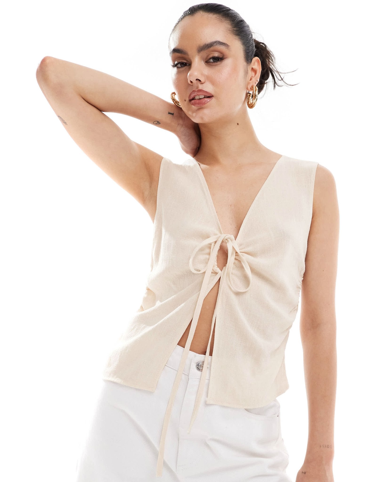 COLLUSION woven built up tank top with tie detail in cream - CREAM - ASOS Sample Sale EU Store