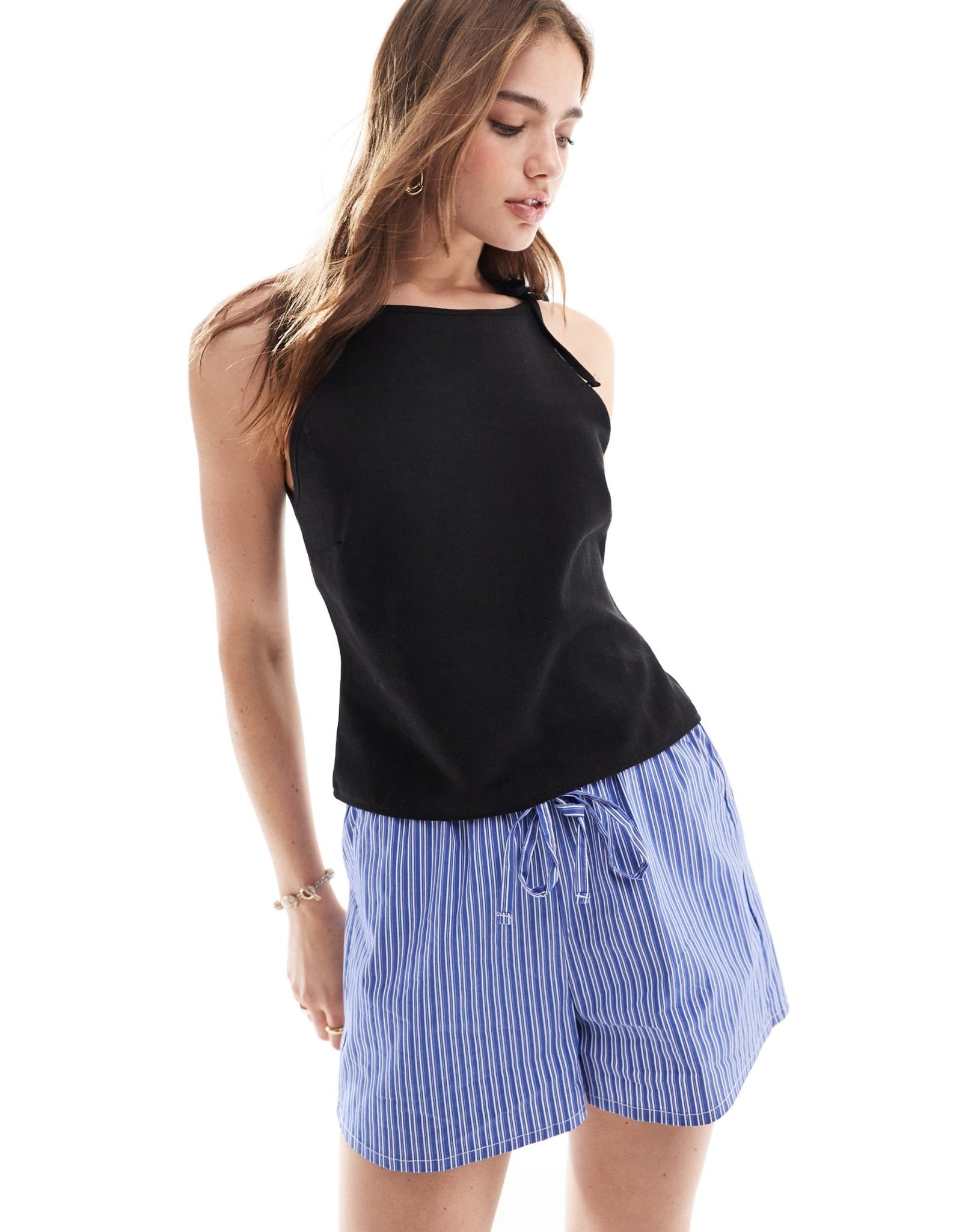 COLLUSION woven look slash neck tank top with tie shoulder in black - YELLOW - ASOS Sample Sale EU Store