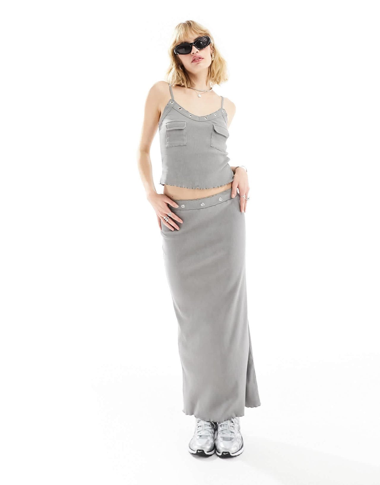 COLLUSON eyelet detail washed maxi column skirt in grey - ASOS Sample Sale EU Store