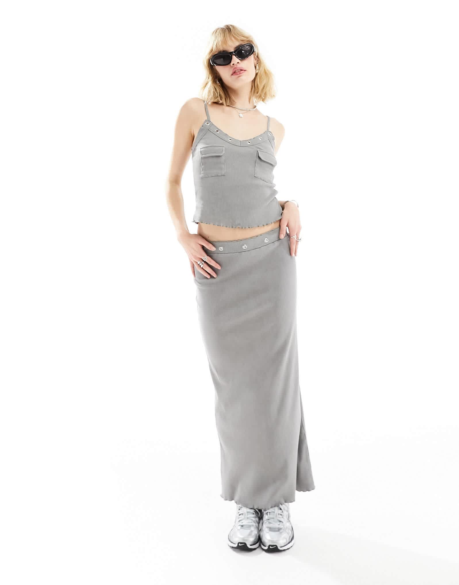 COLLUSON eyelet detail washed maxi column skirt in grey - ASOS Sample Sale EU Store