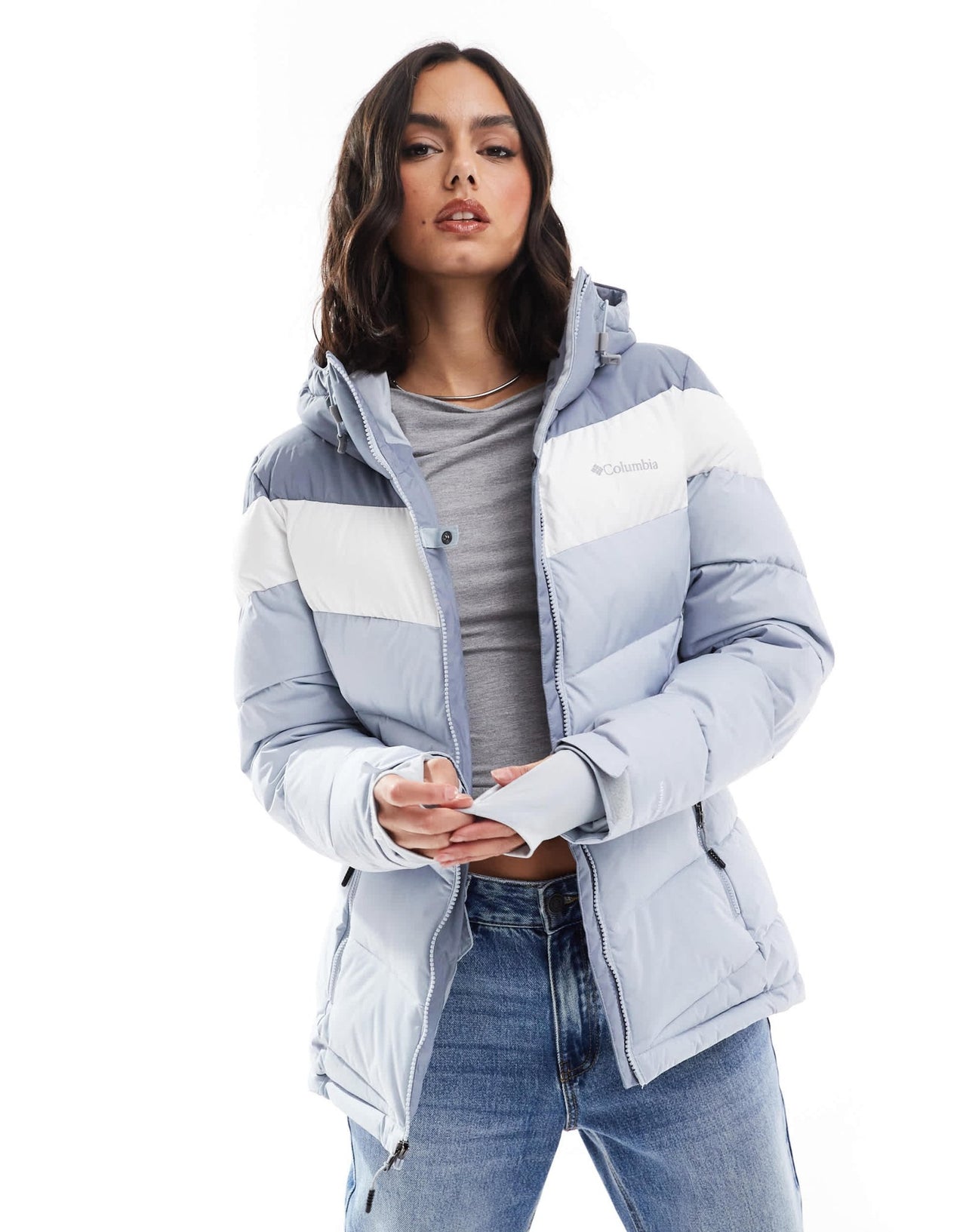 Columbia Abbott Peak II insulated ski jacket in cirrus grey and white - ASOS Sample Sale EU Store