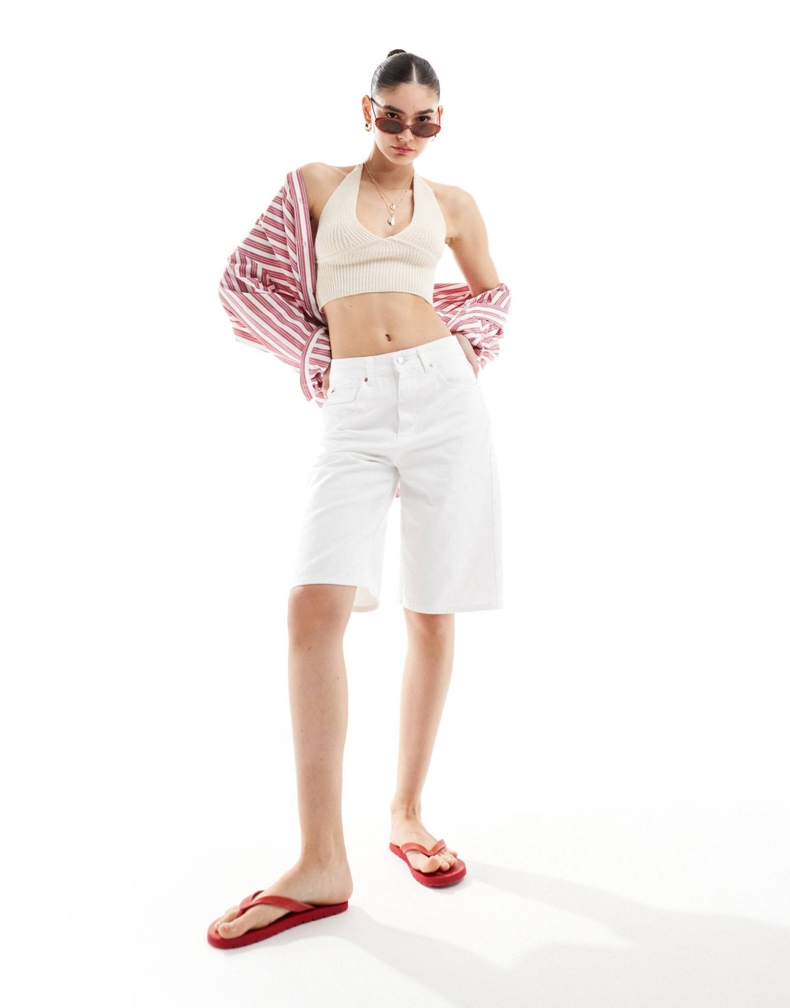 Cotton On faux shell trim halter neck crop top in ecru crochet co - ord - ASOS Sample Sale EU Store