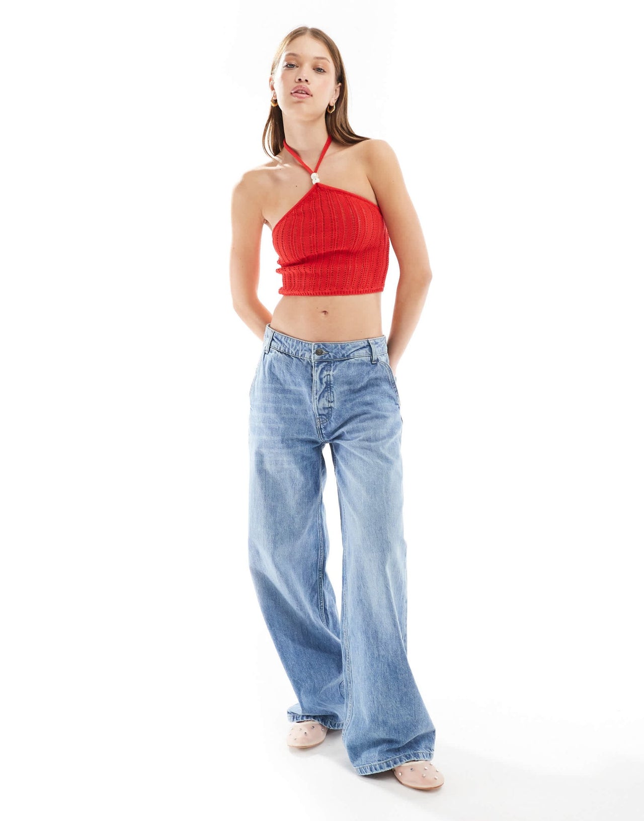 Cotton On halter neck crop top in red pointelle - ASOS Sample Sale EU Store