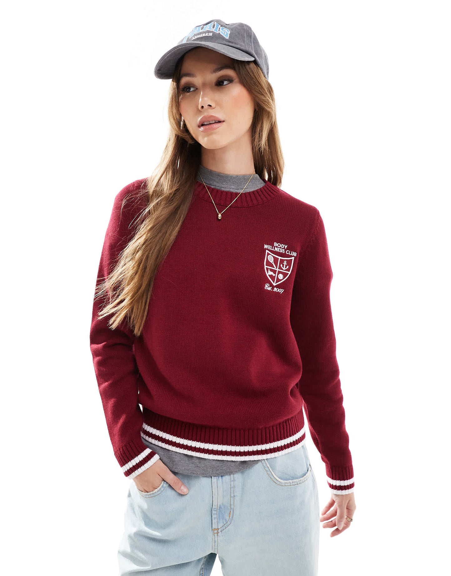 Cotton On knitted graphic crew jumper in deep red - ASOS Sample Sale EU Store