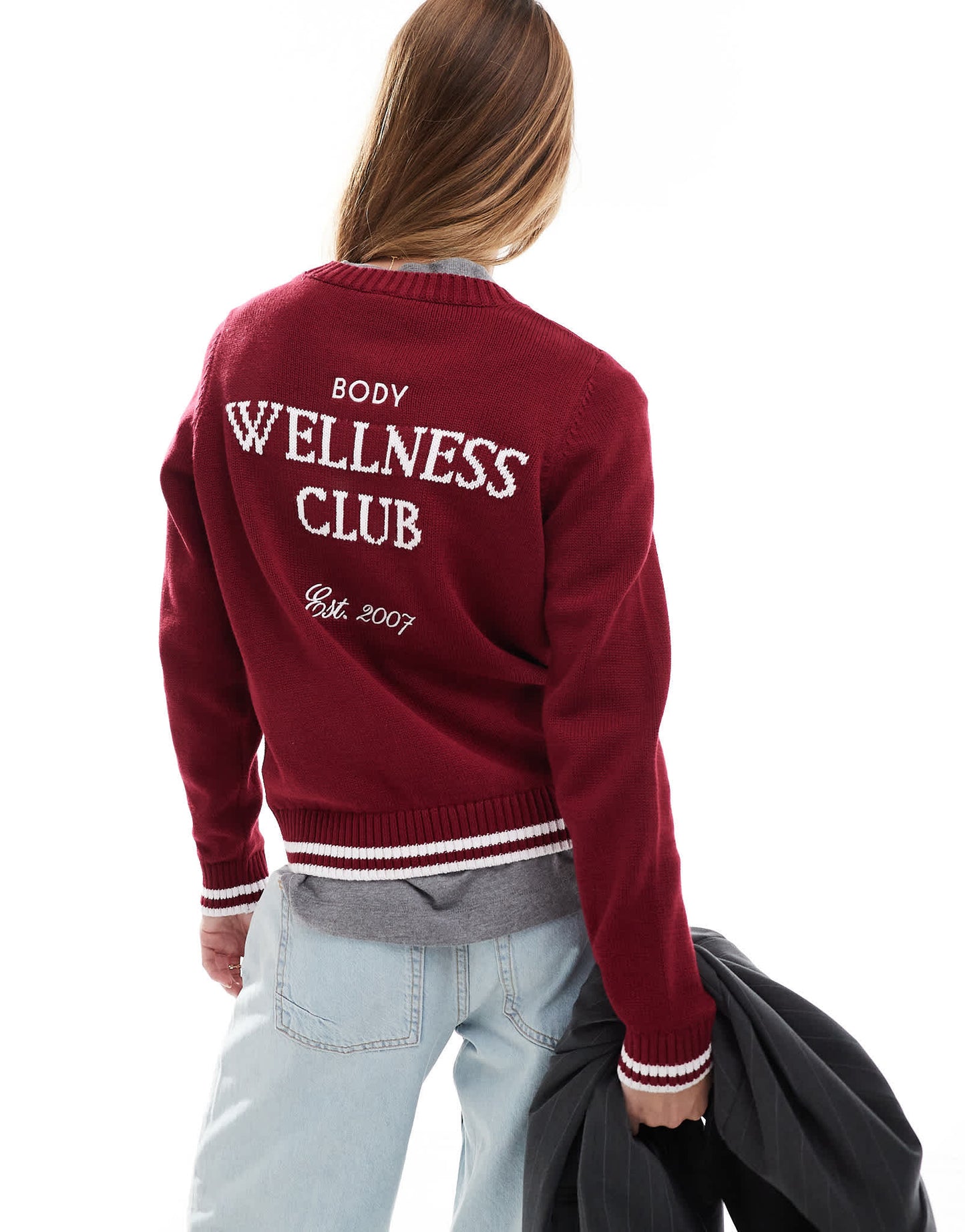 Cotton On knitted graphic crew jumper in deep red - ASOS Sample Sale EU Store