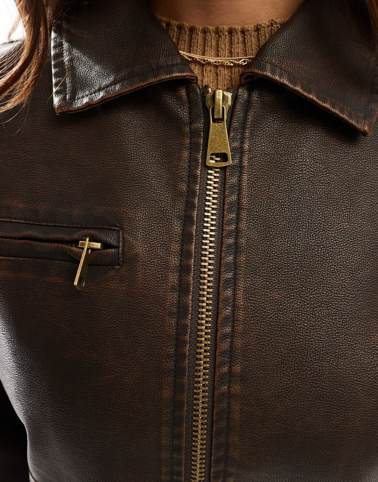 Cotton On leo faux leather jacket in washed brown - ASOS Sample Sale EU Store
