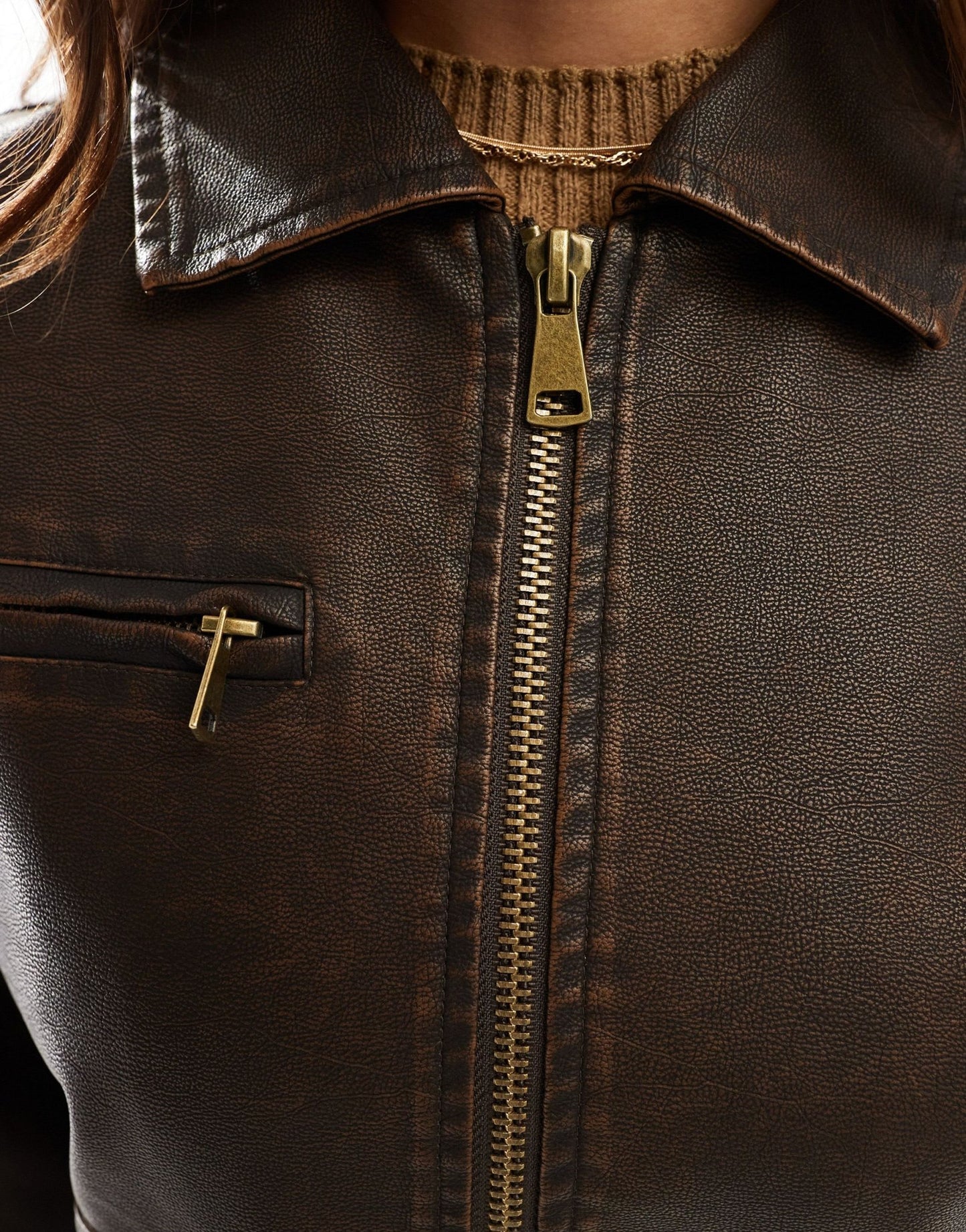 Cotton On leo faux leather jacket in washed brown - ASOS Sample Sale EU Store