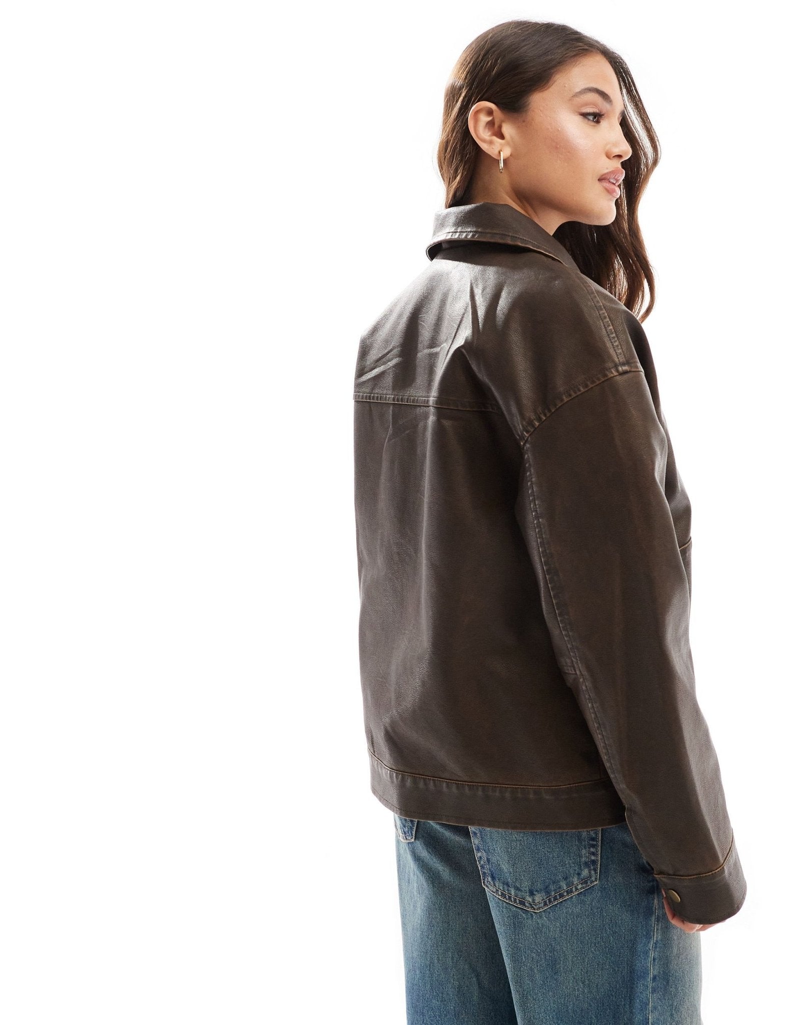 Cotton On leo faux leather jacket in washed brown - ASOS Sample Sale EU Store