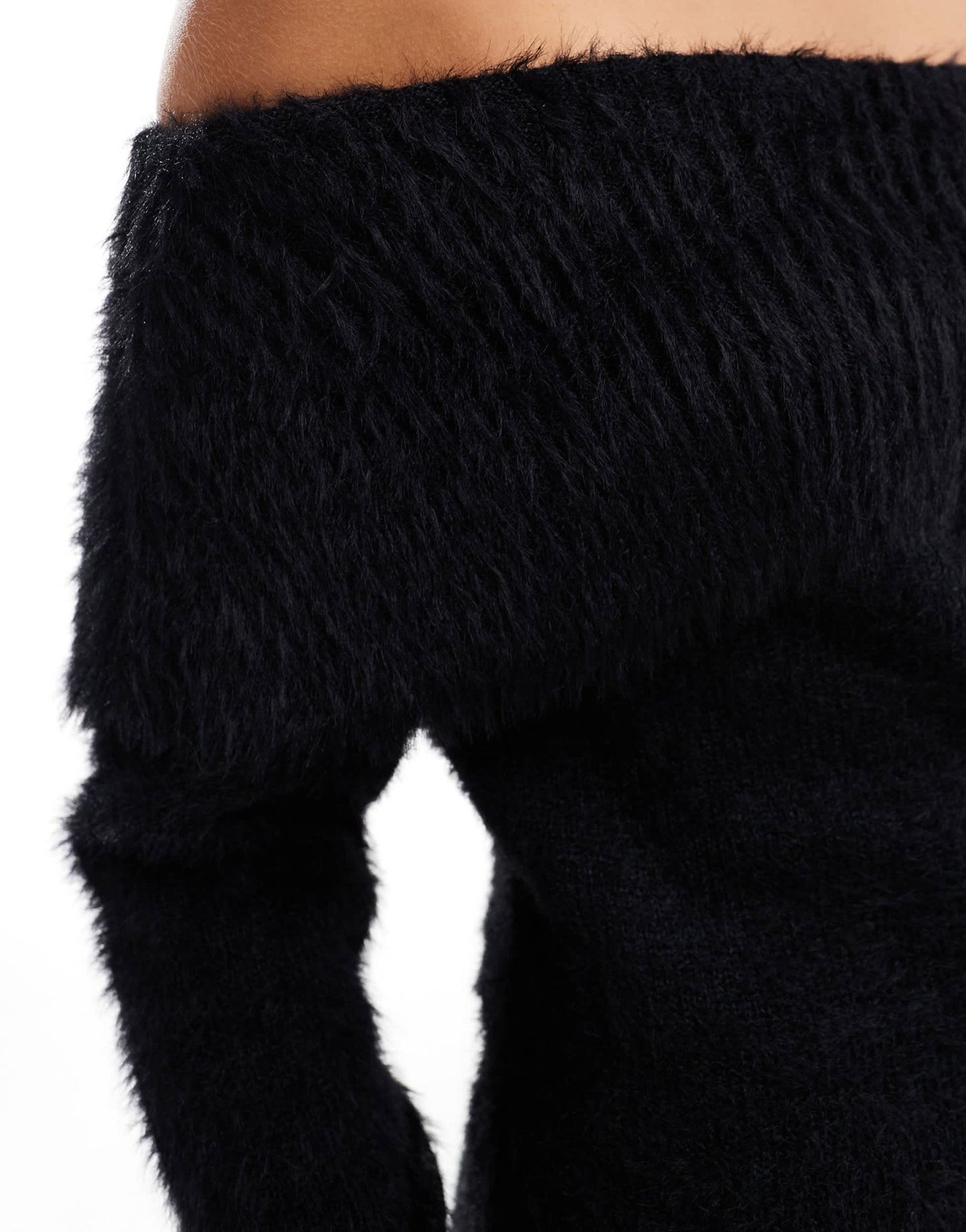 Cotton On off shoulder fluffy mini dress in black - ASOS Sample Sale EU Store